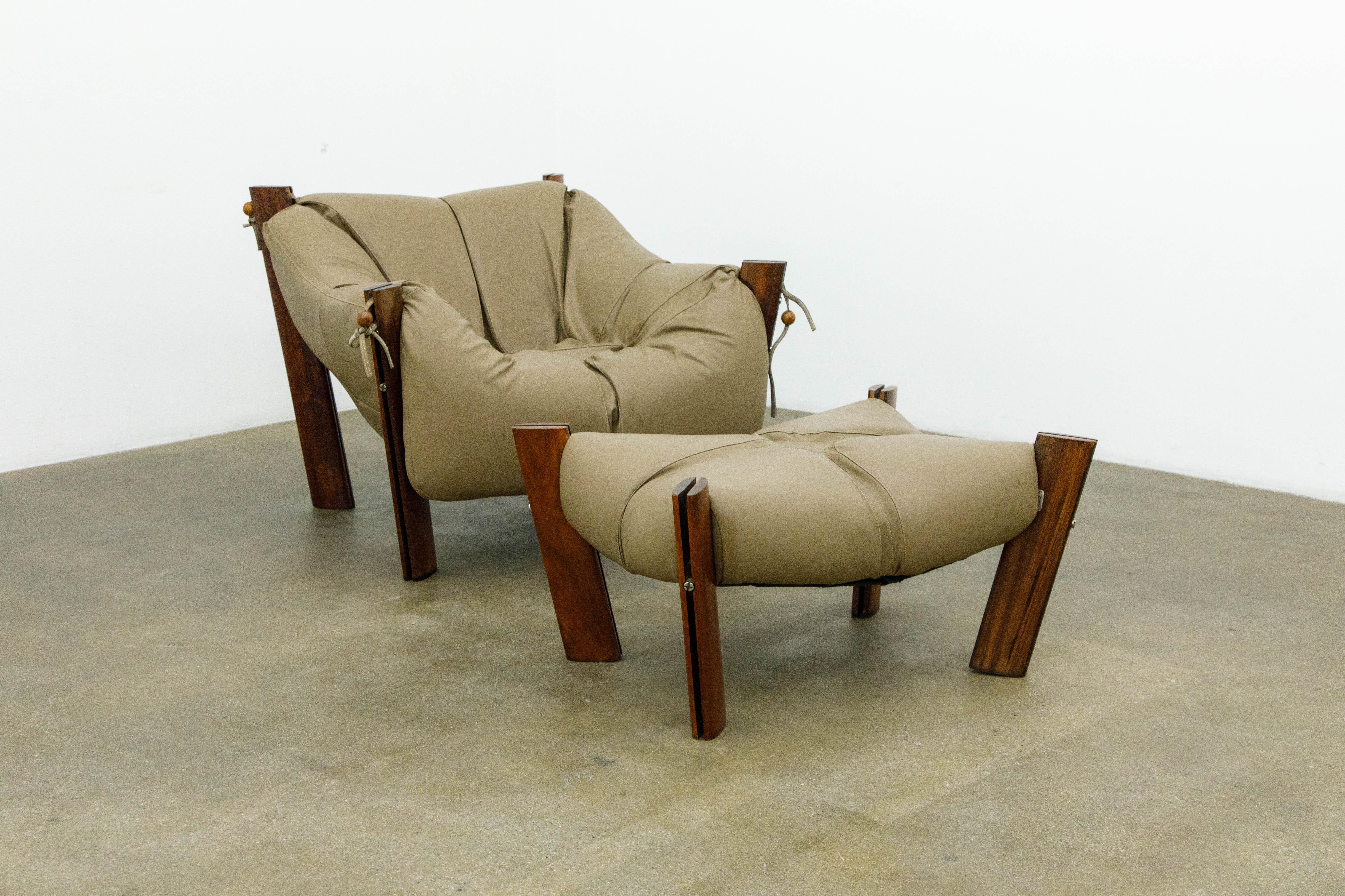 Percival Lafer 'MP-211' Armchairs and Ottoman, Brazil circa 1960s, Signed In Good Condition In Los Angeles, CA
