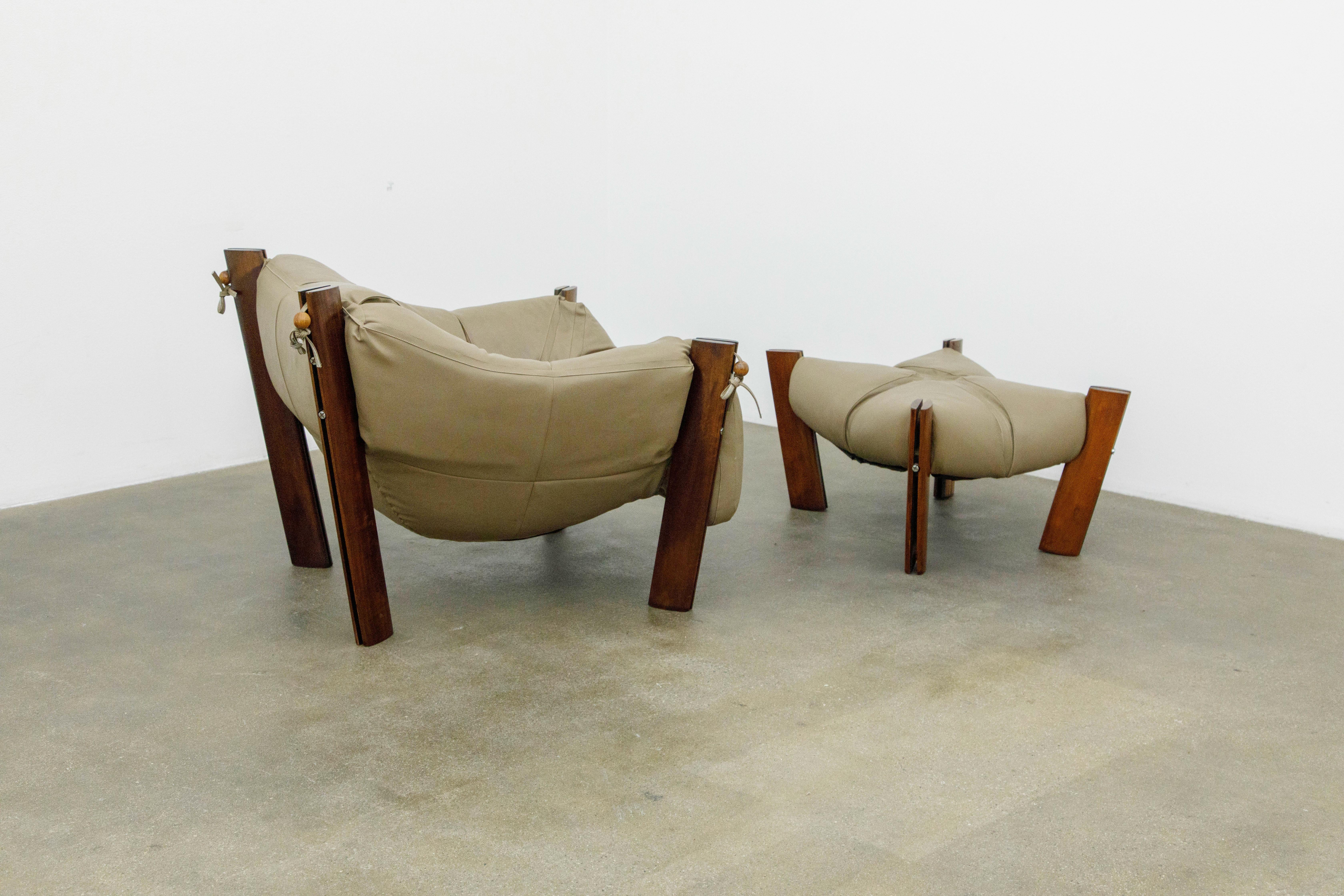 Faux Leather Percival Lafer 'MP-211' Armchairs and Ottoman, Brazil circa 1960s, Signed