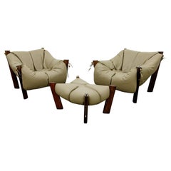 Percival Lafer 'MP-211' Armchairs and Ottoman, Brazil circa 1960s, Signed
