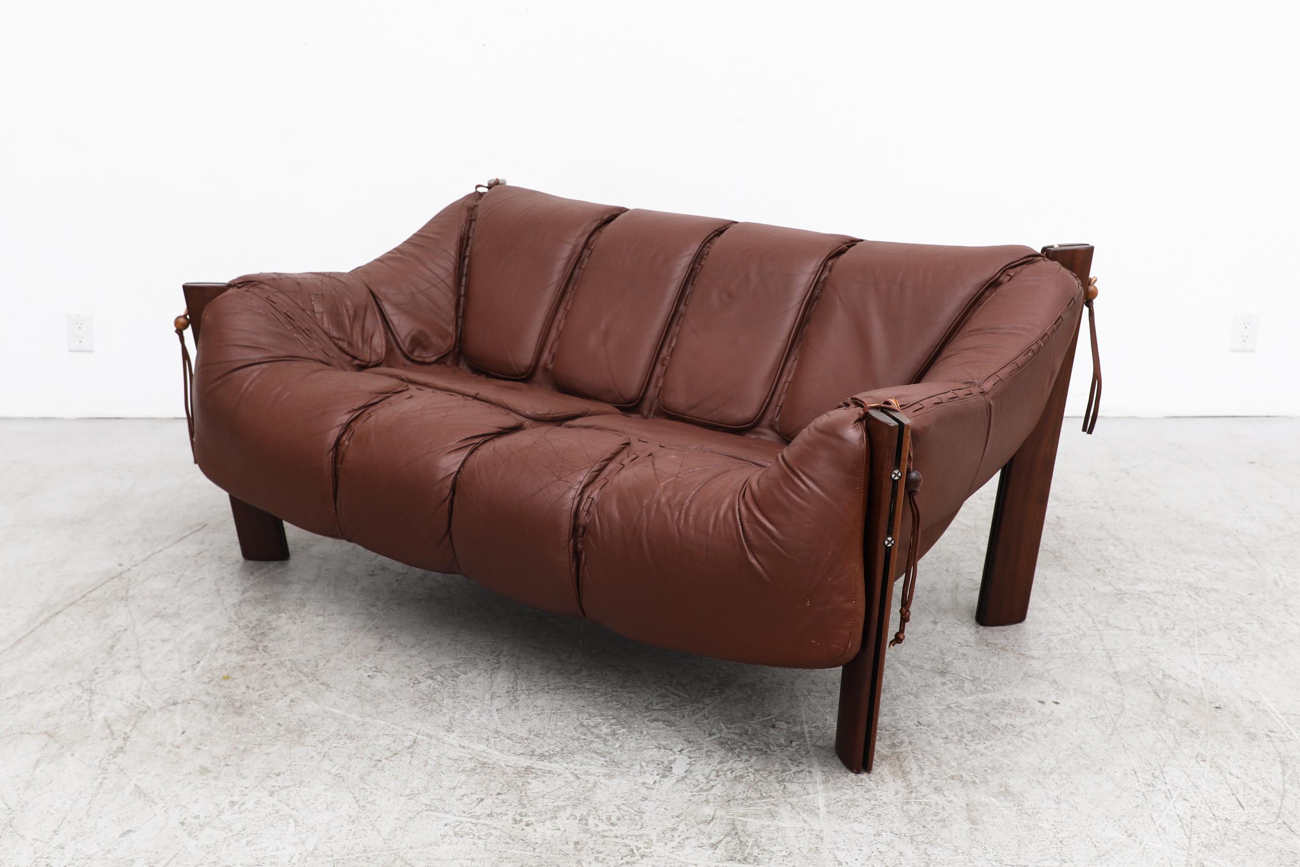 Mid-Century Modern Percival Lafer MP-211 Brazilian Rosewood and Leather Loveseat, 1970s