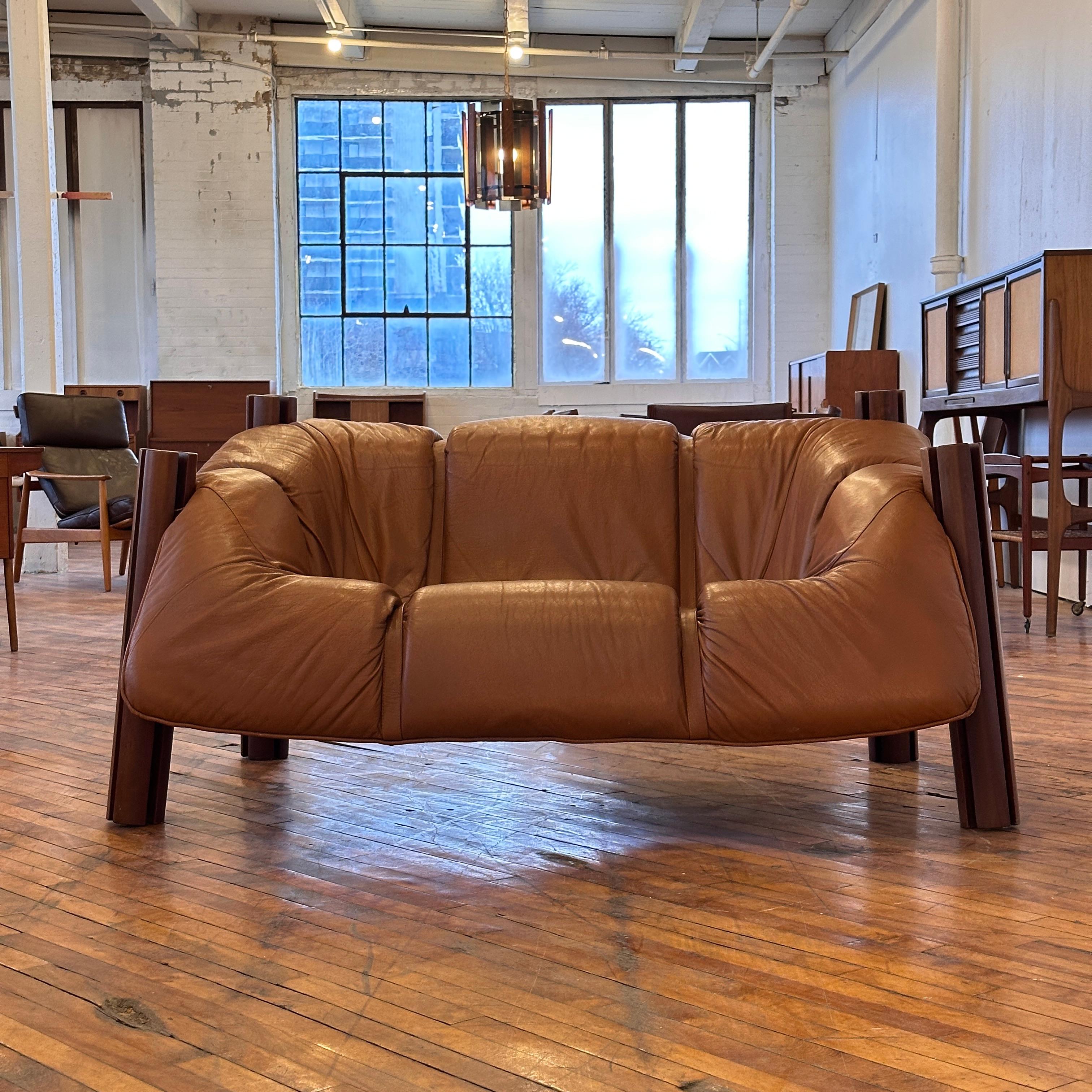 Mid-Century Modern Percival Lafer MP-211 Cognac Leather Loveseat
