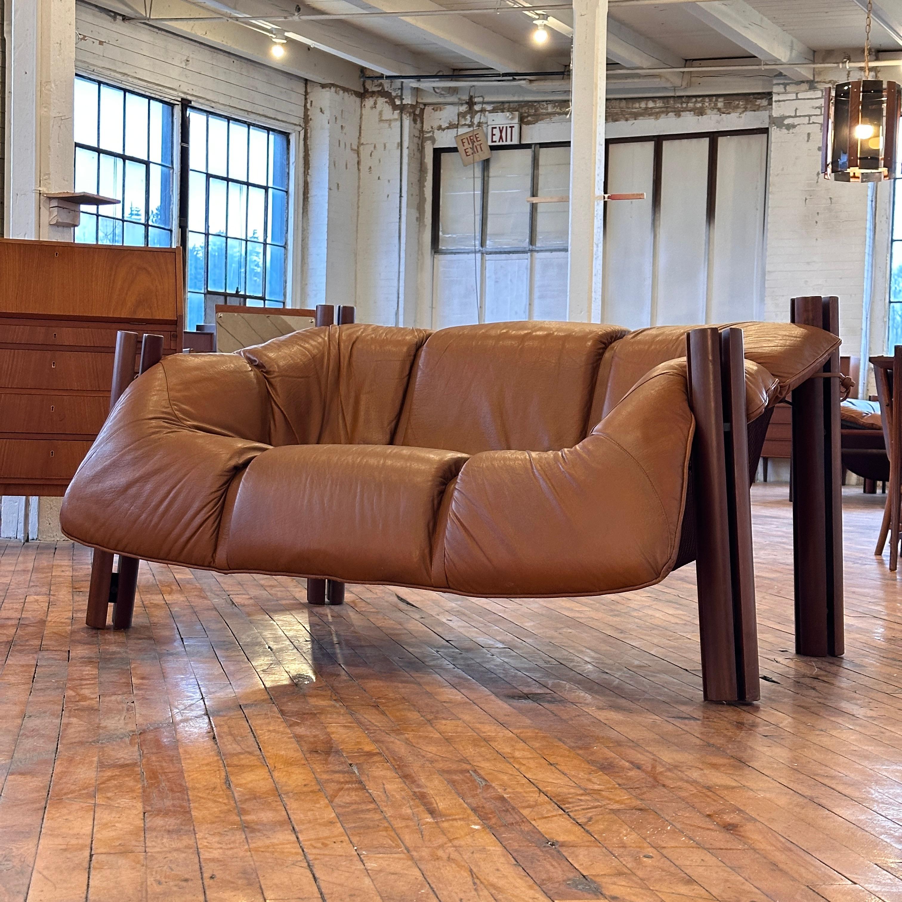 Brazilian Percival Lafer MP-211 Cognac Leather Loveseat