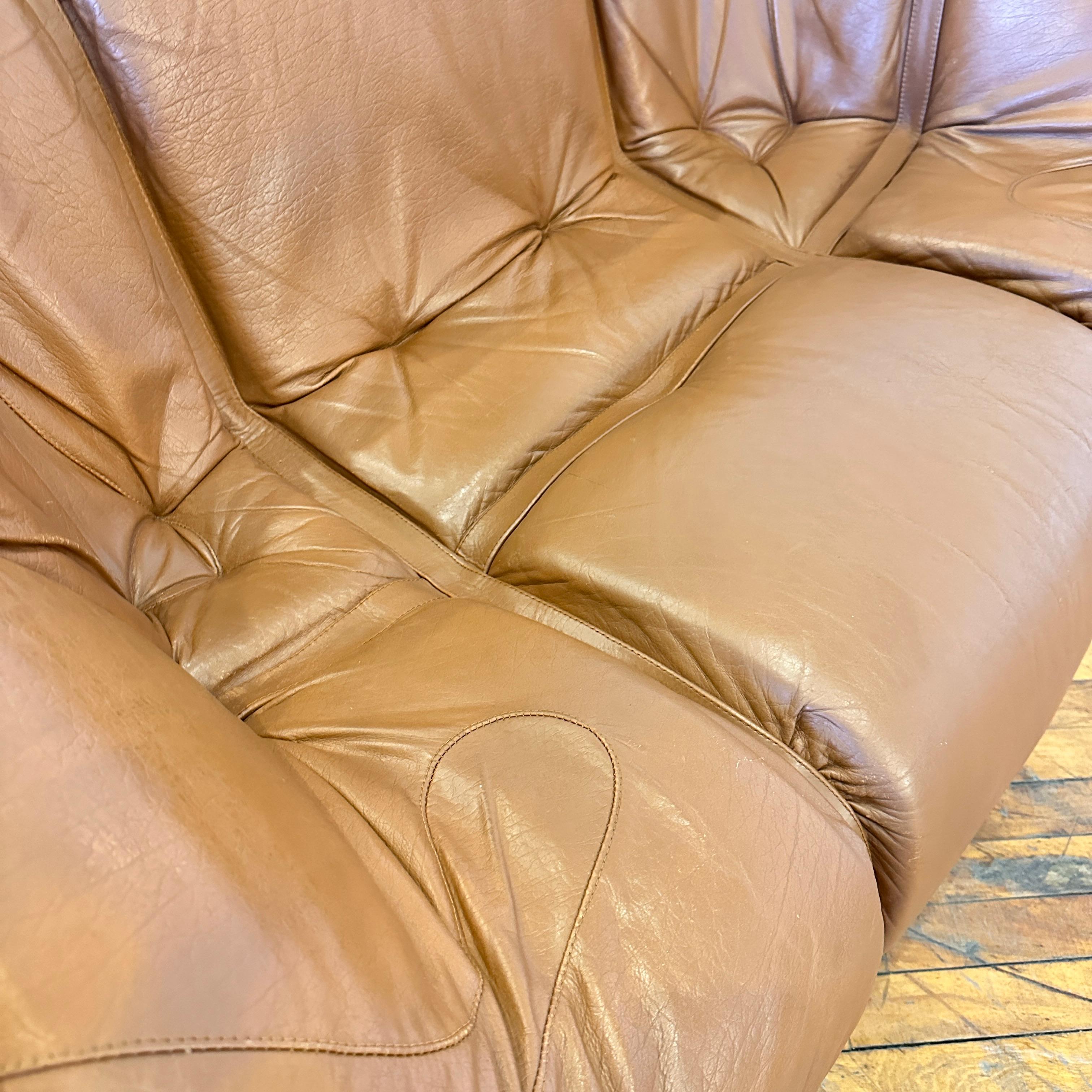 Late 20th Century Percival Lafer MP-211 Cognac Leather Loveseat