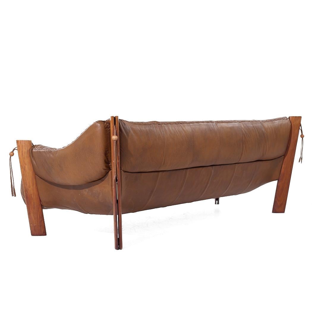 Percival Lafer MP-211 Mid Century Brazilian Rosewood and Leather Sofa For Sale 1