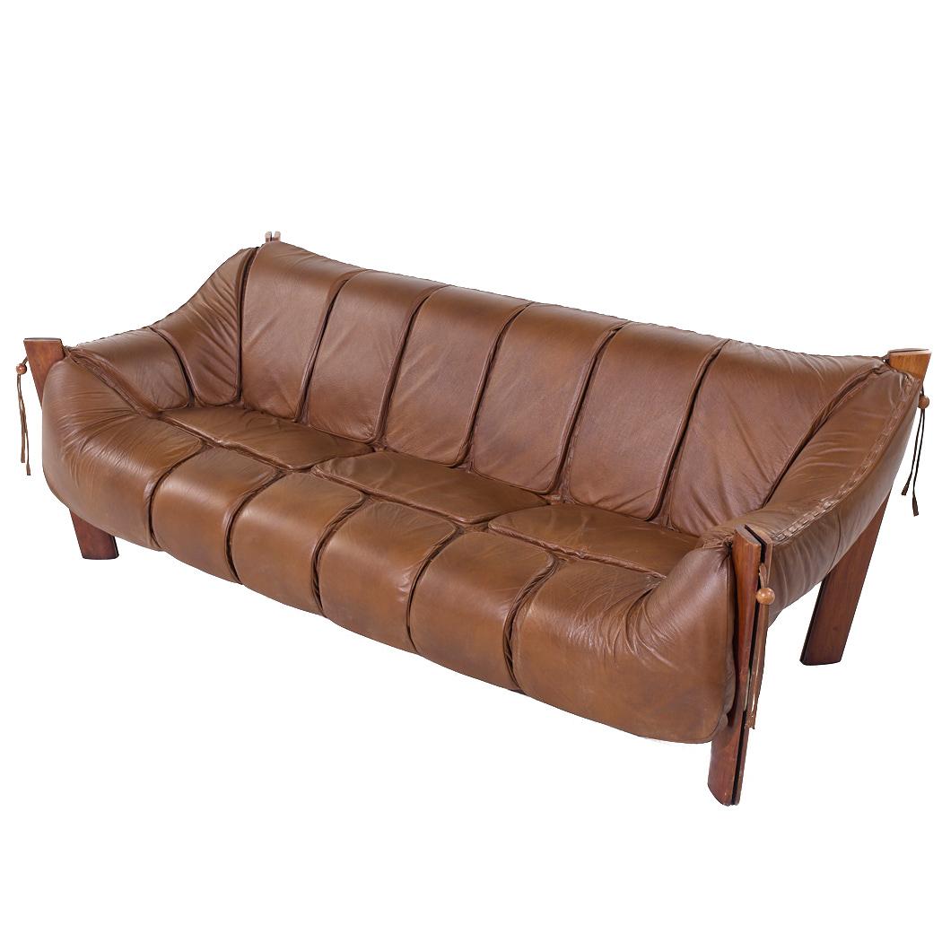 Percival Lafer MP-211 Mid Century Brazilian Rosewood and Leather Sofa For Sale 4
