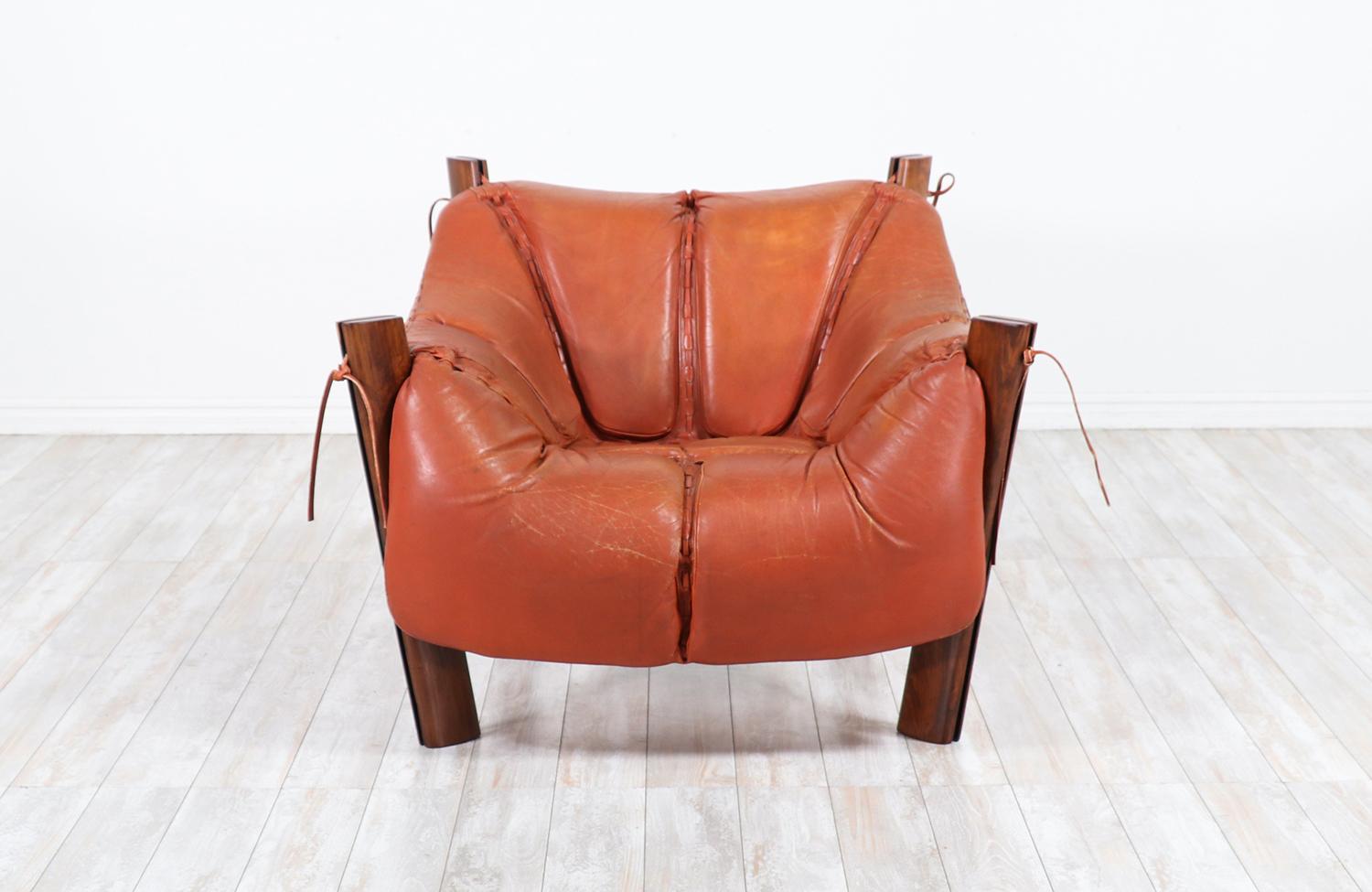 Percival Lafer MP-211 series Brazilian rosewood and leather lounge chair.