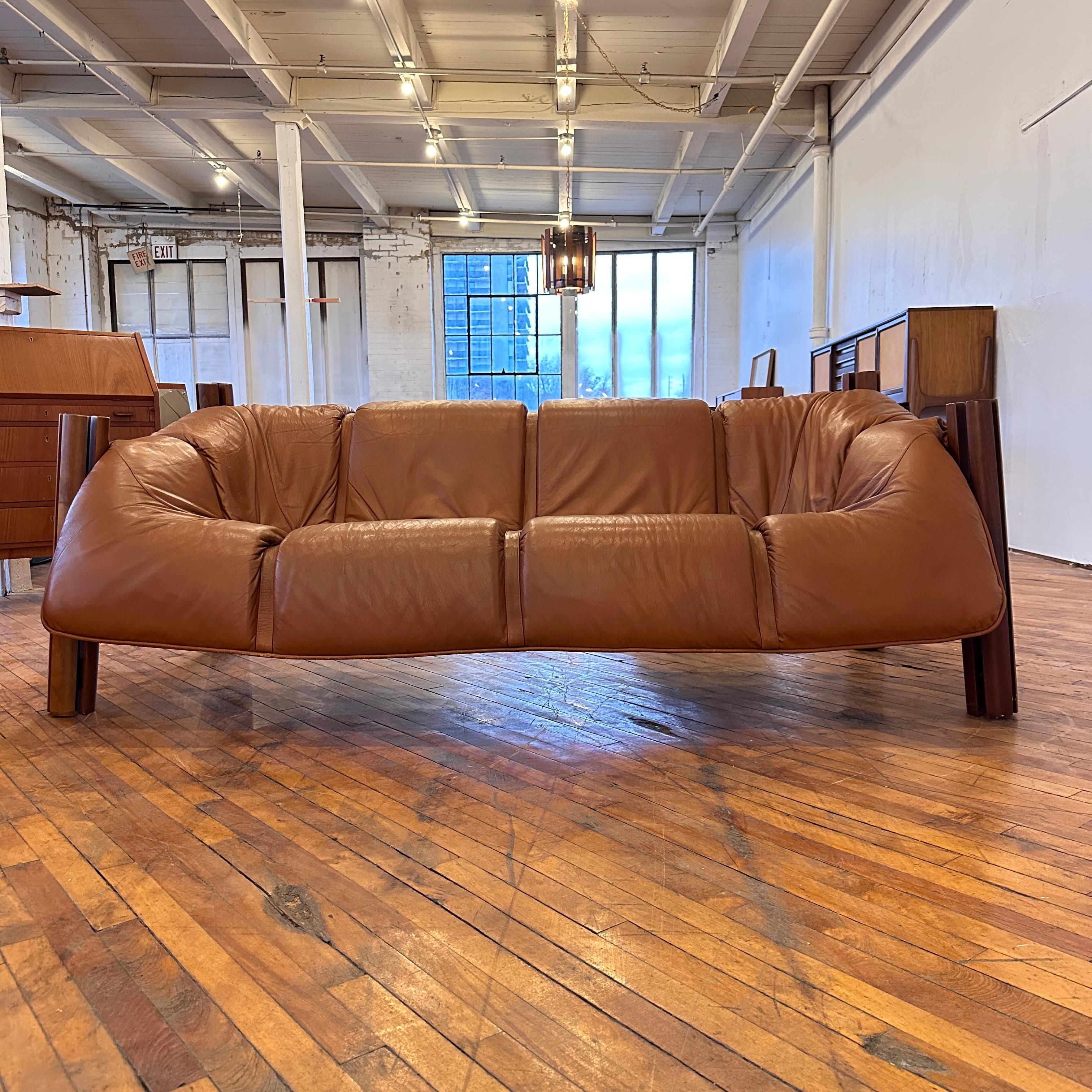Mid-Century Modern Percival Lafer MP-211 Three Seater Cognac Leather Sofa