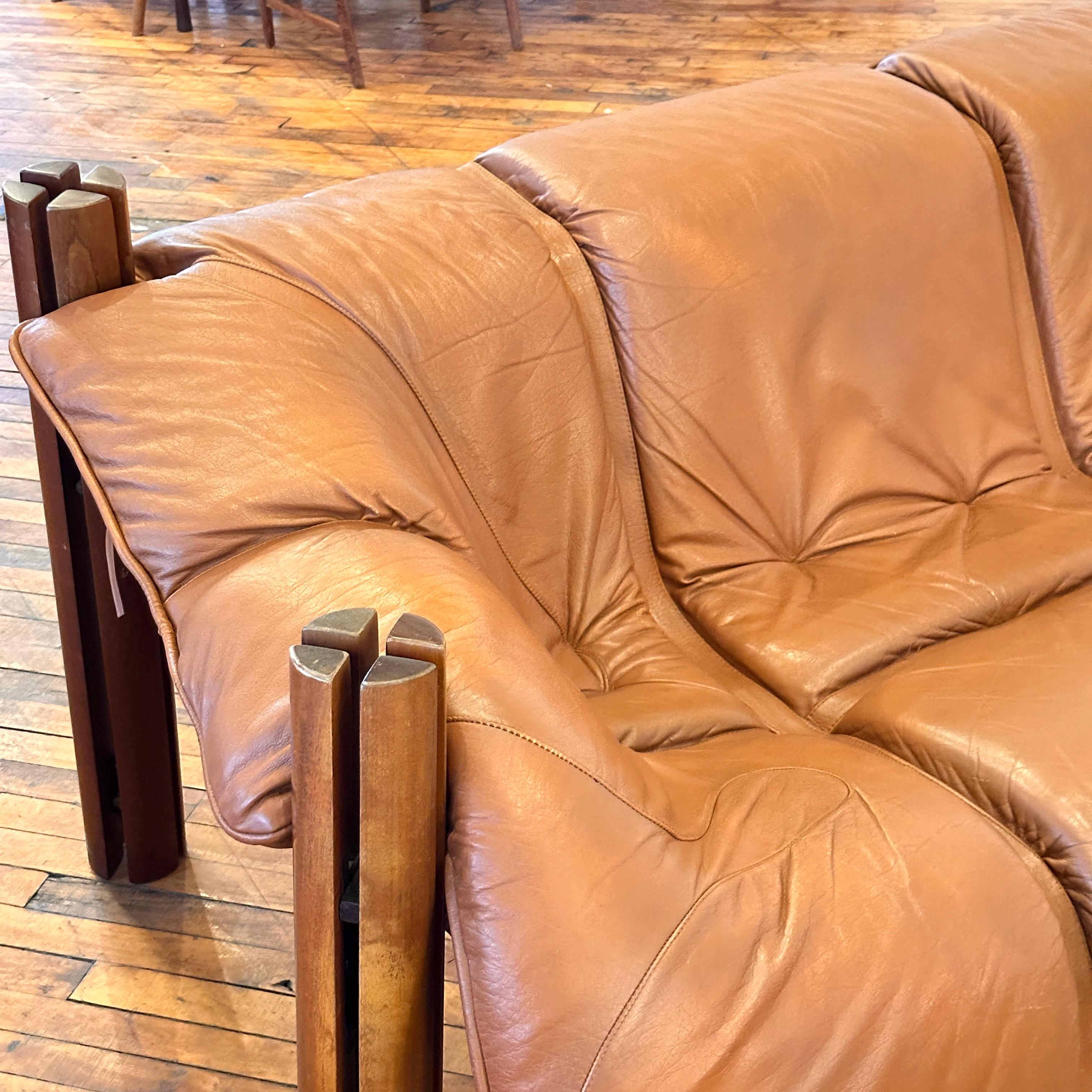Percival Lafer MP-211 Three Seater Cognac Leather Sofa In Good Condition In Puslinch, ON