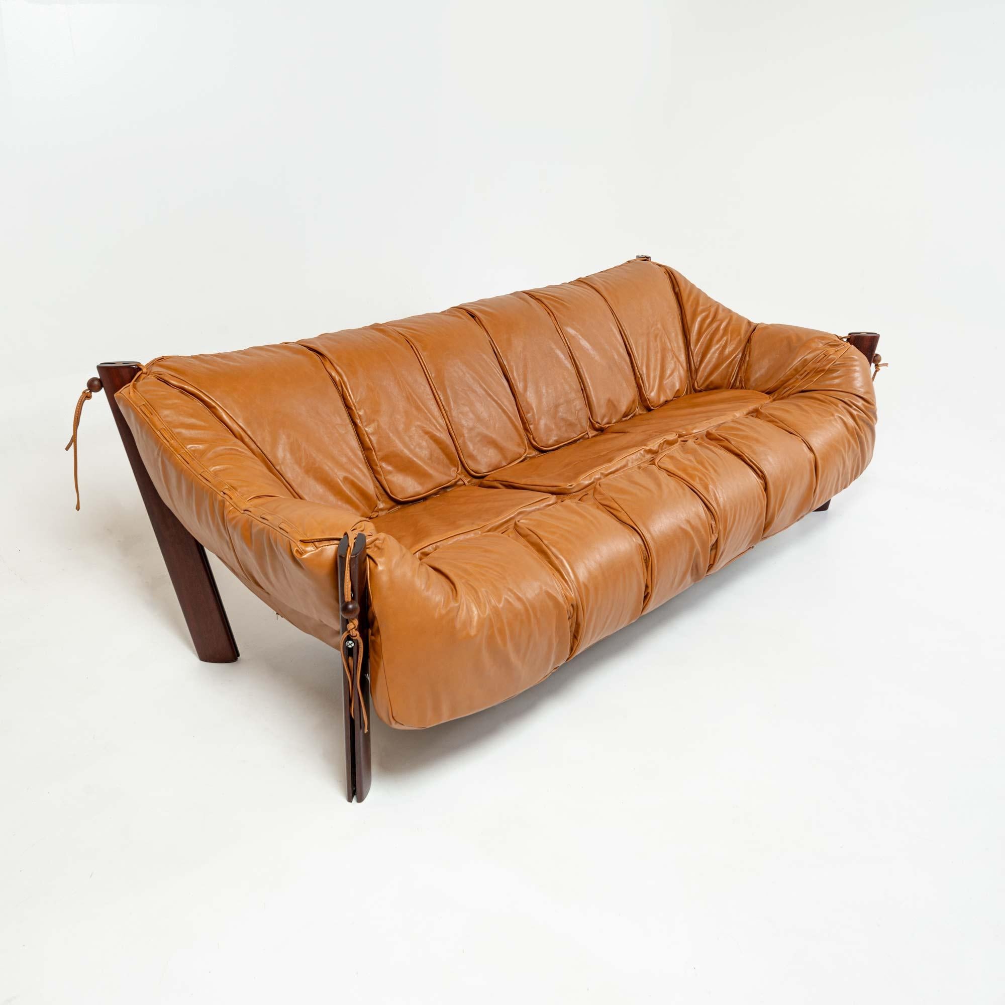 Mid-Century Modern Percival Lafer MP-211 three seater sofa in rosewood and Maharam Sorghum leather