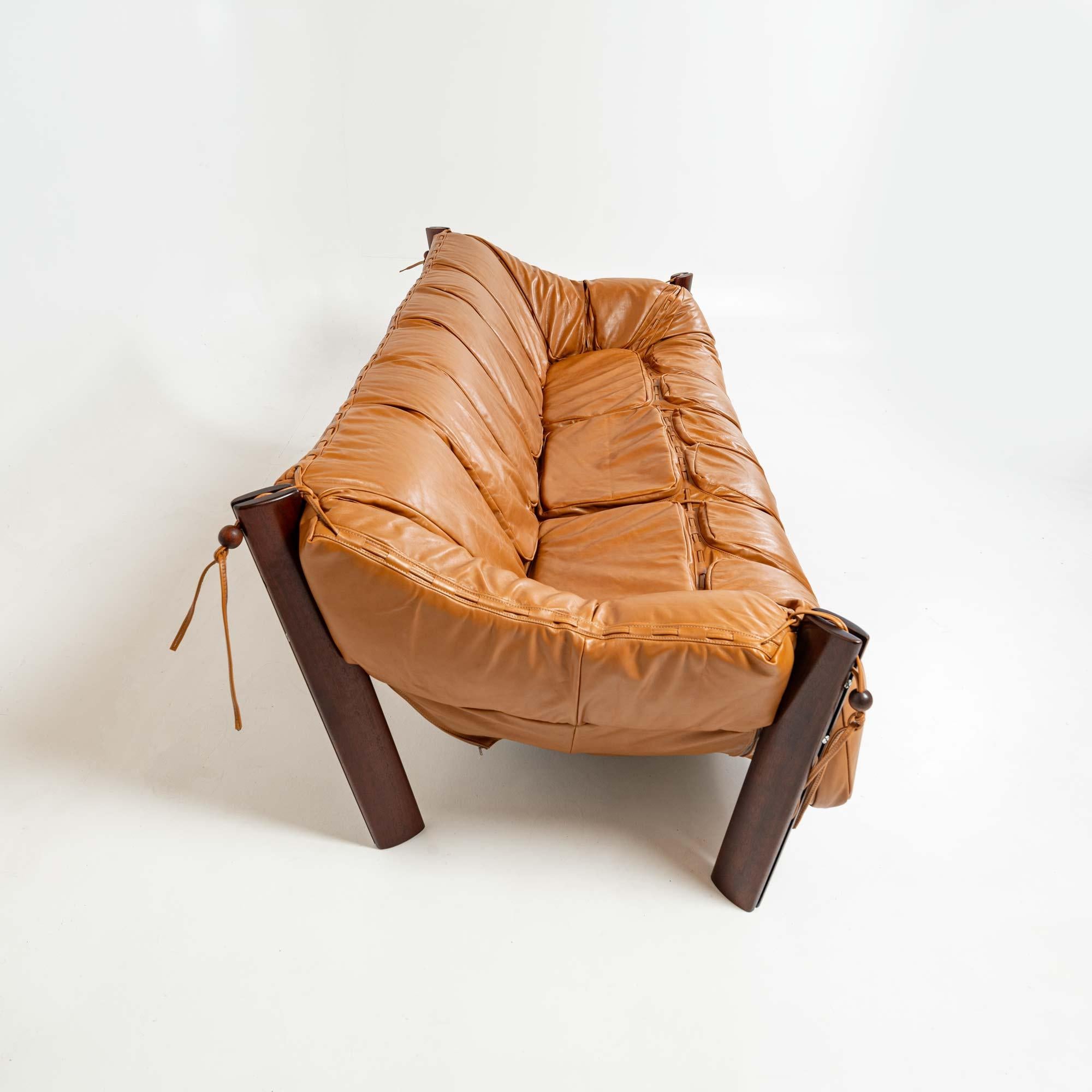 Brazilian Percival Lafer MP-211 three seater sofa in rosewood and Maharam Sorghum leather