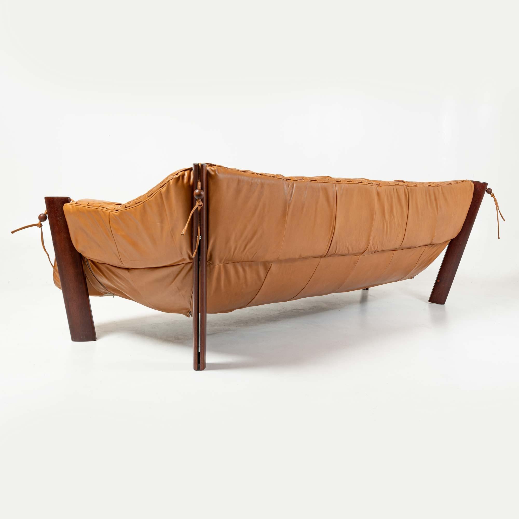Leather Percival Lafer MP-211 three seater sofa in rosewood and Maharam Sorghum leather