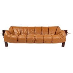 Used Percival Lafer MP-211 three seater sofa in rosewood and Maharam Sorghum leather