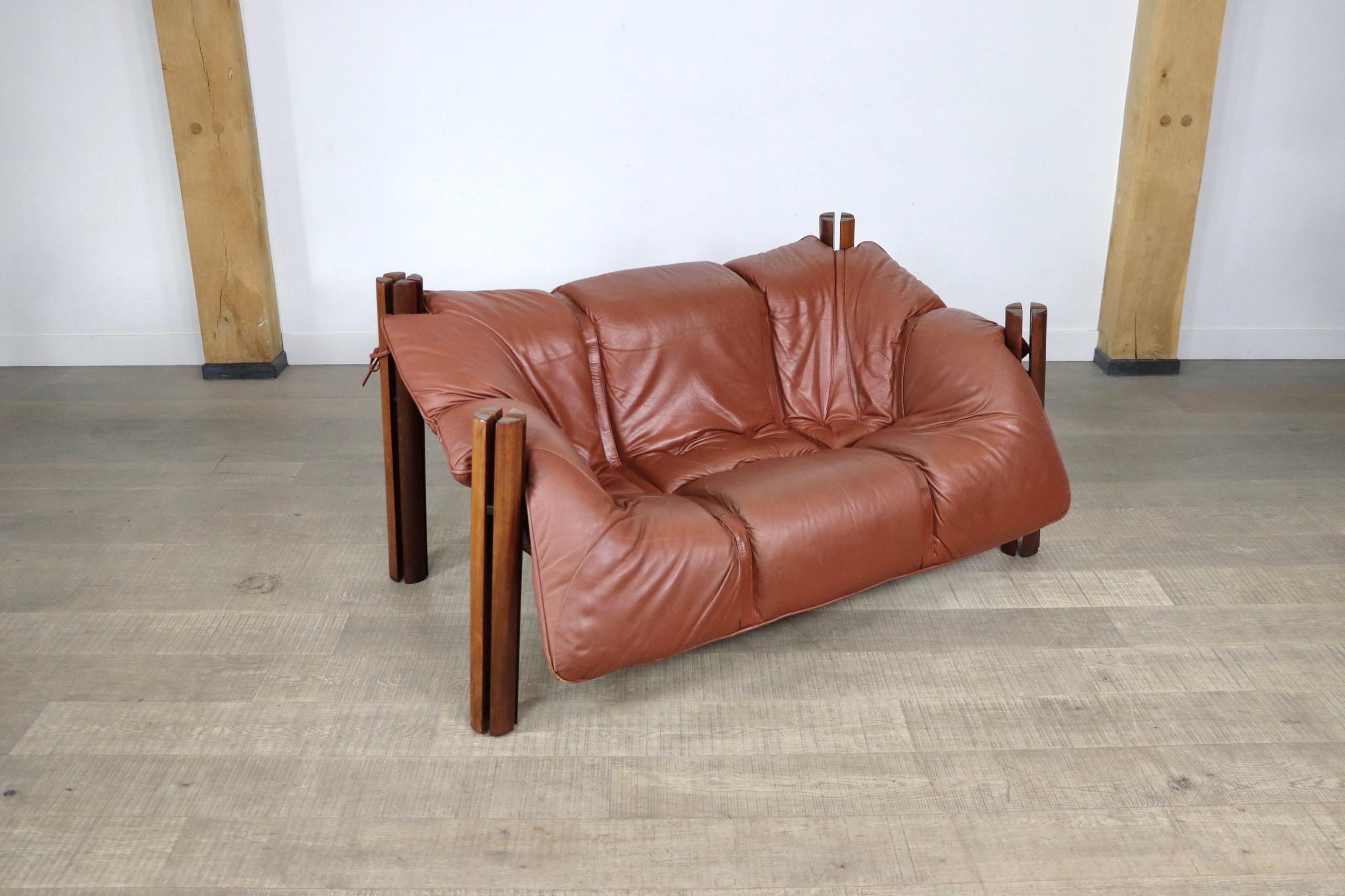Percival Lafer MP-211 Two Seater Sofa in Cognac Leather, Brasil 1960s 1