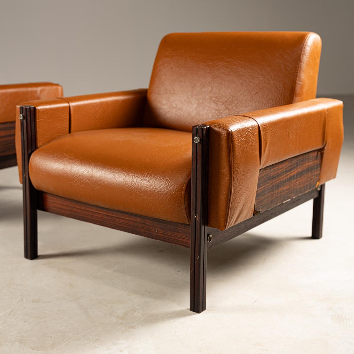 Mid-Century Modern Percival Lafer MP-37 Armchair in Jatobá Wood and Leather, Brazil, 1960s For Sale