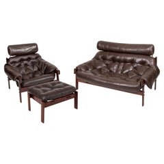 Percival Lafer MP-41 High-Back Seating Suite in Pau Ferro Wood & Leather