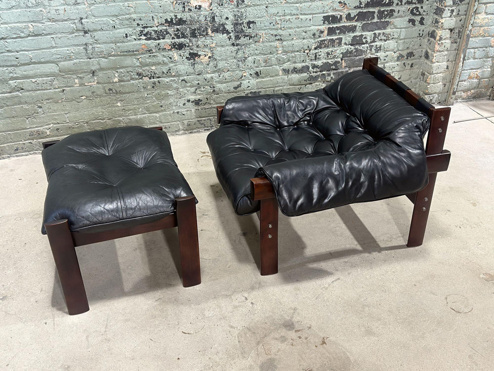 Mid-Century Modern Percival Lafer MP-41 Jacaranda Tufted Leather Lounge Chair & Ottoman, 1960