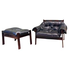 Used Percival Lafer MP-41 Jacaranda Tufted Leather Lounge Chair & Ottoman, 1960