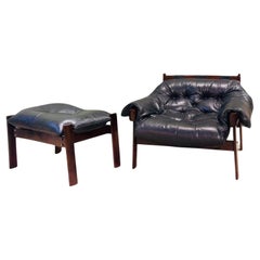 Retro Percival Lafer MP-41 Jacaranda Tufted Leather Lounge Chair & Ottoman, 1960