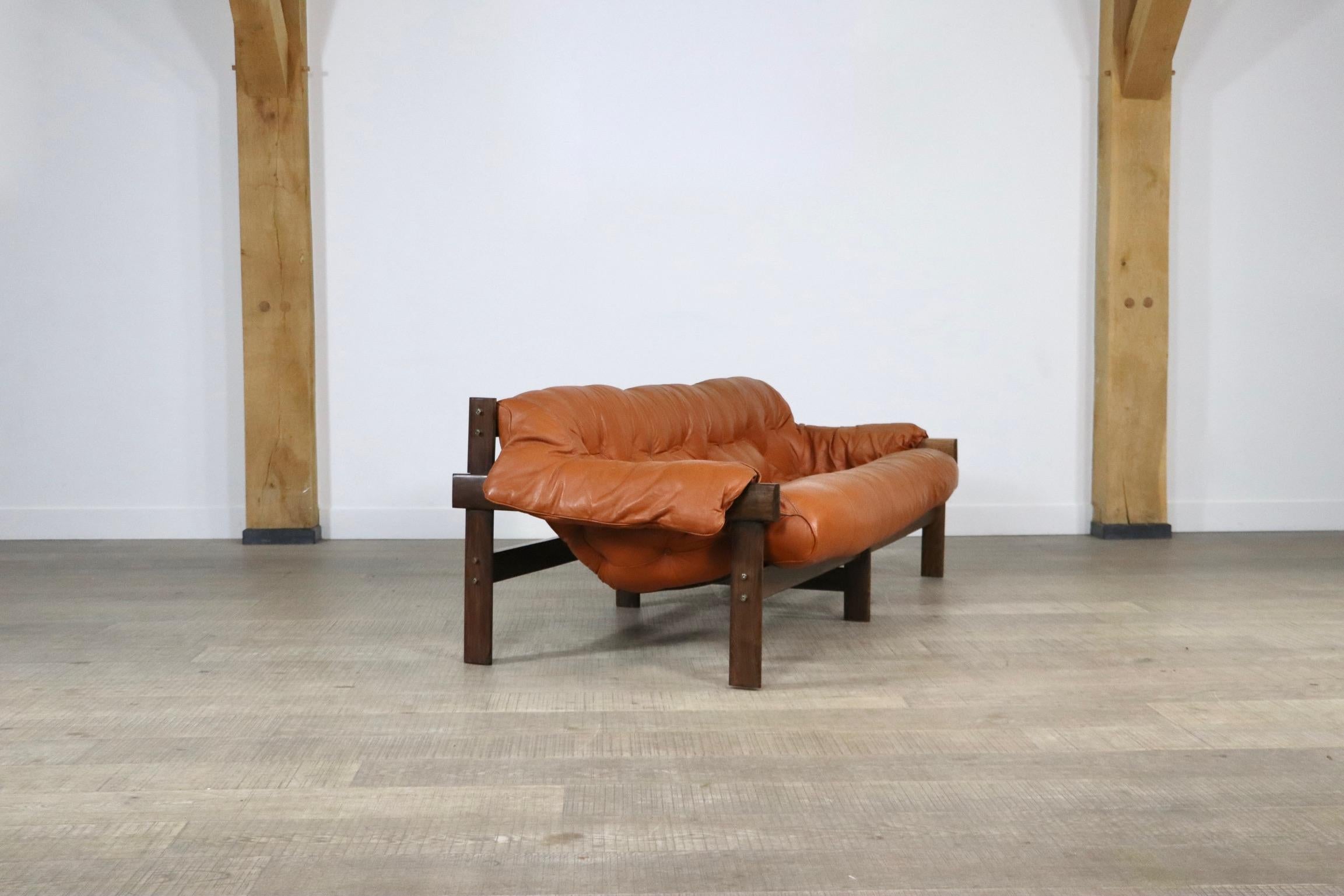 Percival Lafer MP-41 sofa in cognac leather, Brazil 1970s 2