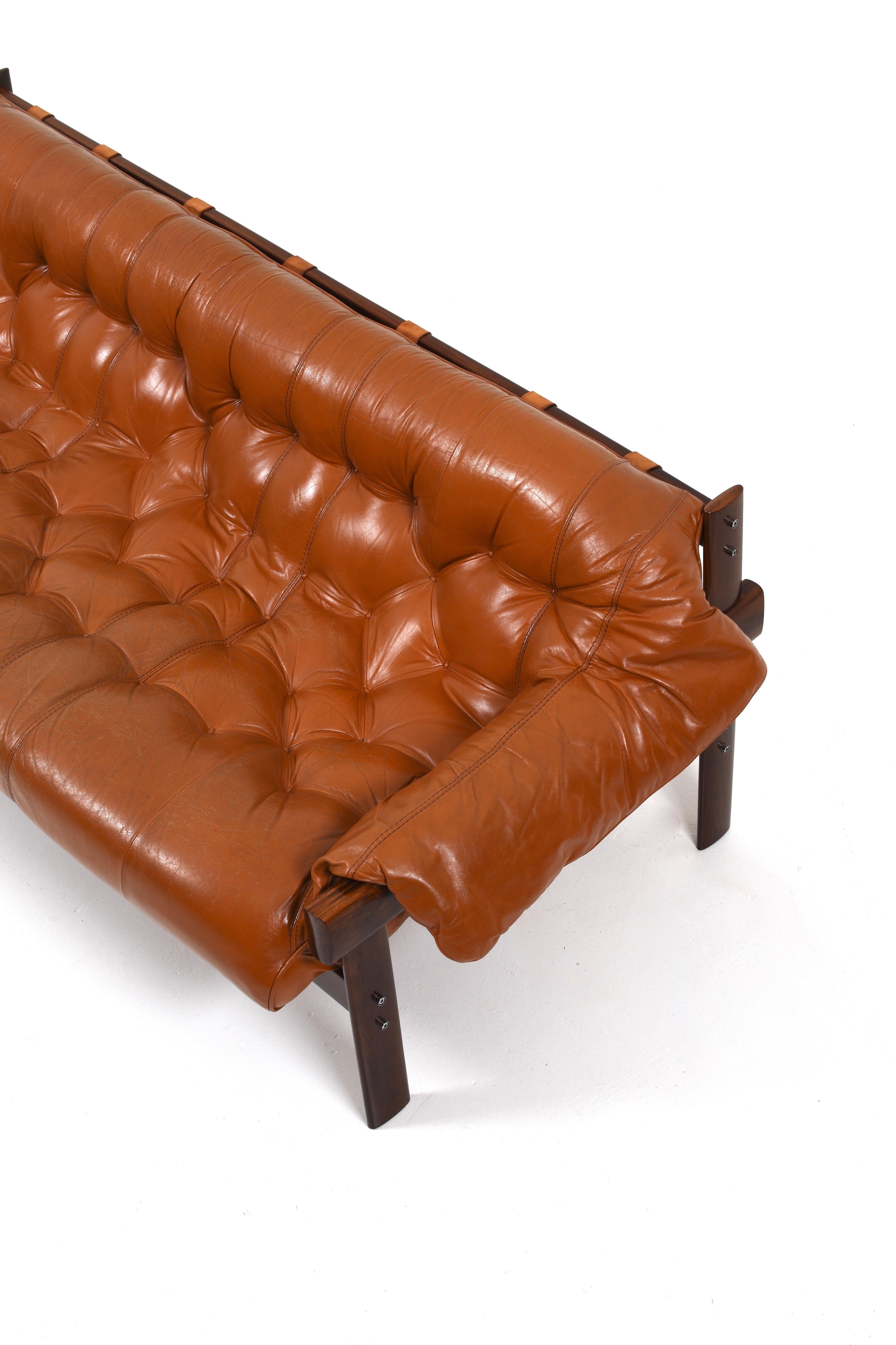 Mid-Century Modern Percival Lafer MP-41 sofa in cognac leather, Brazil 1970s