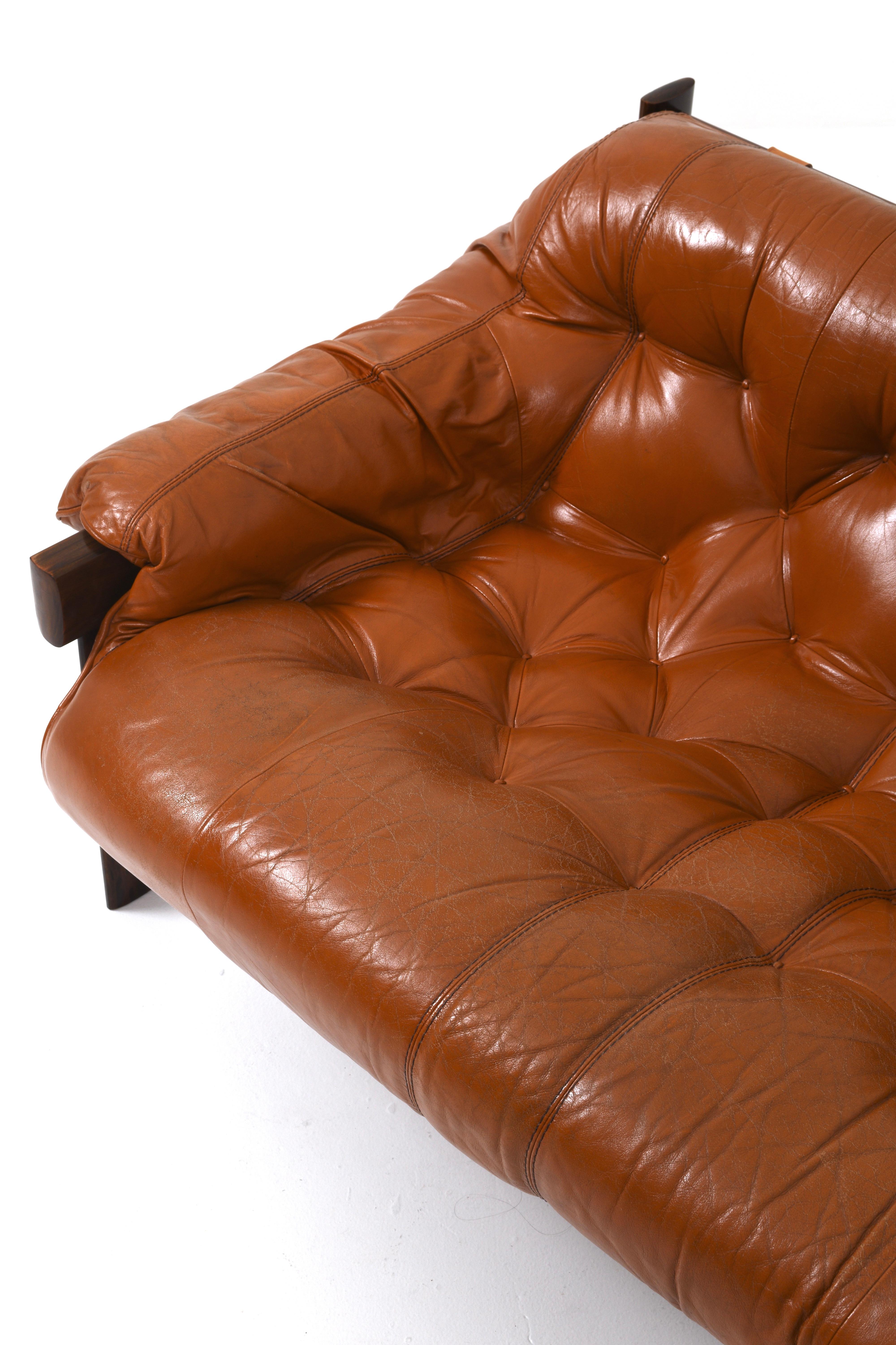 Leather Percival Lafer MP-41 sofa in cognac leather, Brazil 1970s