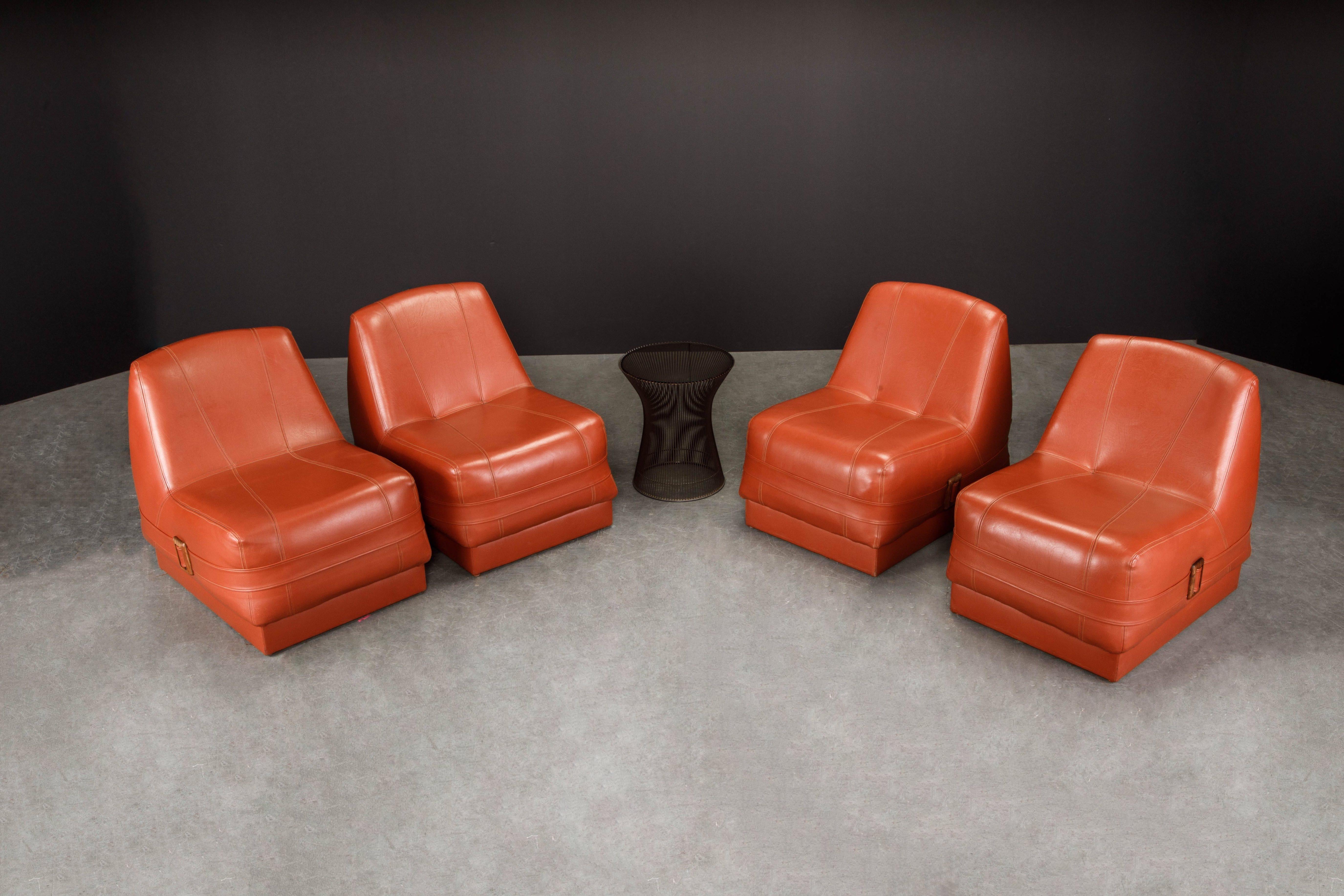 Mid-Century Modern Percival Lafer MP-75 Lounge Chairs w Rosewood Buckles, 1970 Brazil, Set of Four For Sale
