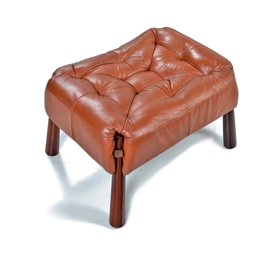 Percival Lafer MP-81 Brasilianisches Palisanderholz & Leder Lounge Stühle und Ottoman Set 2