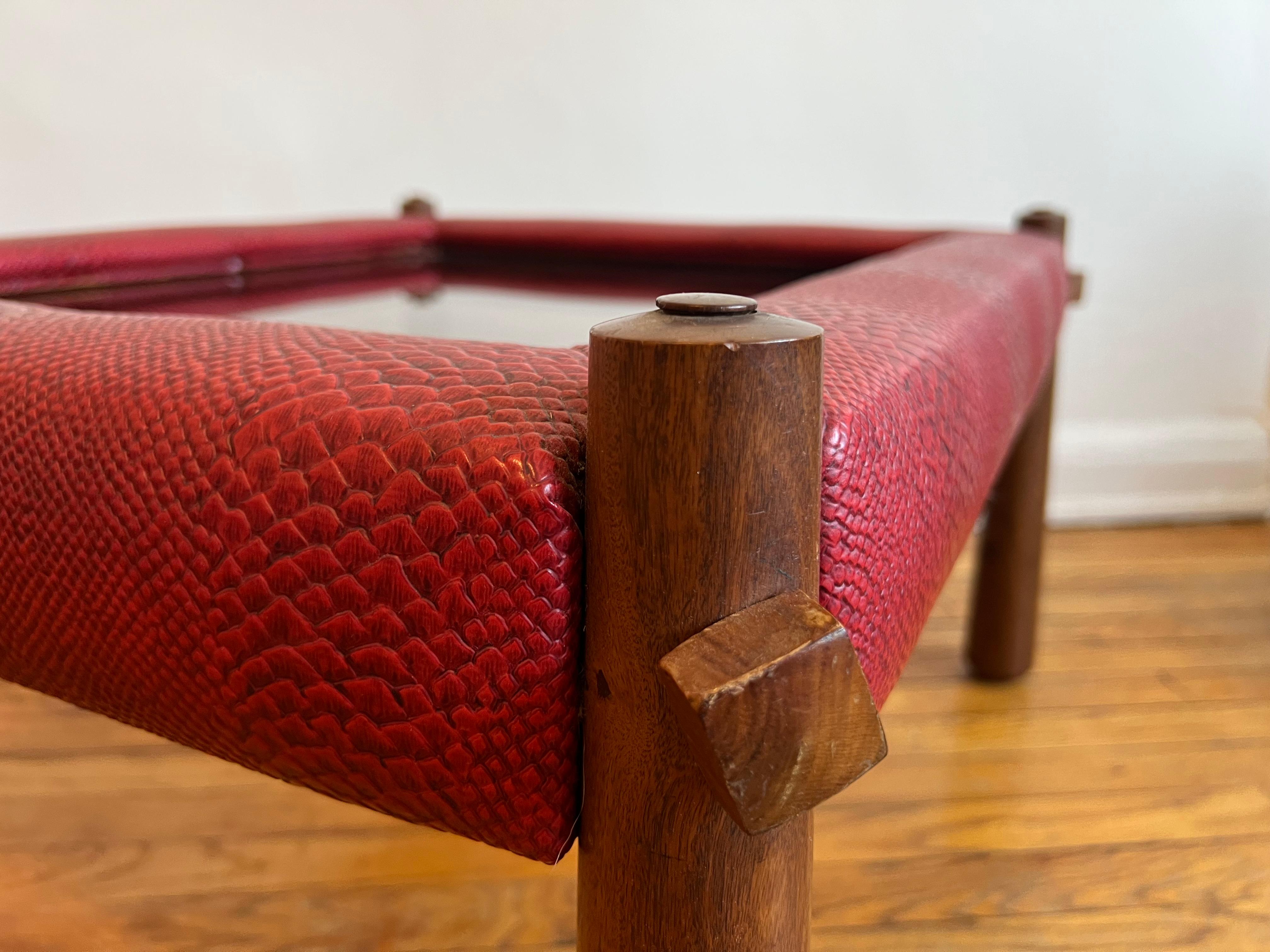 Percival Lafer MP-81 Coffee Table Red Snakeskin Embossed Leather In Good Condition For Sale In New York, NY