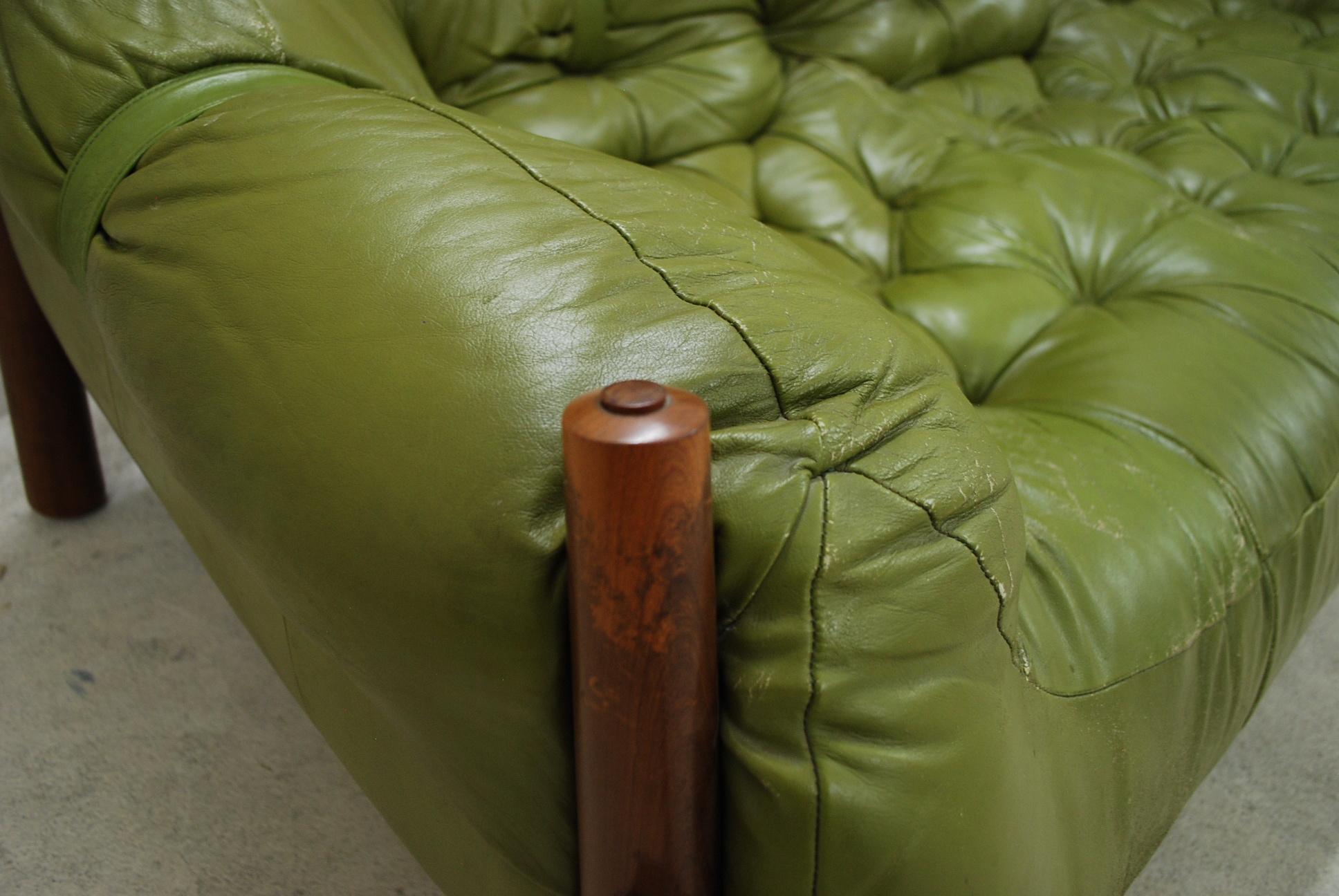 Mid-Century Modern Percival Lafer MP 81 Green Leather Sofa 1972