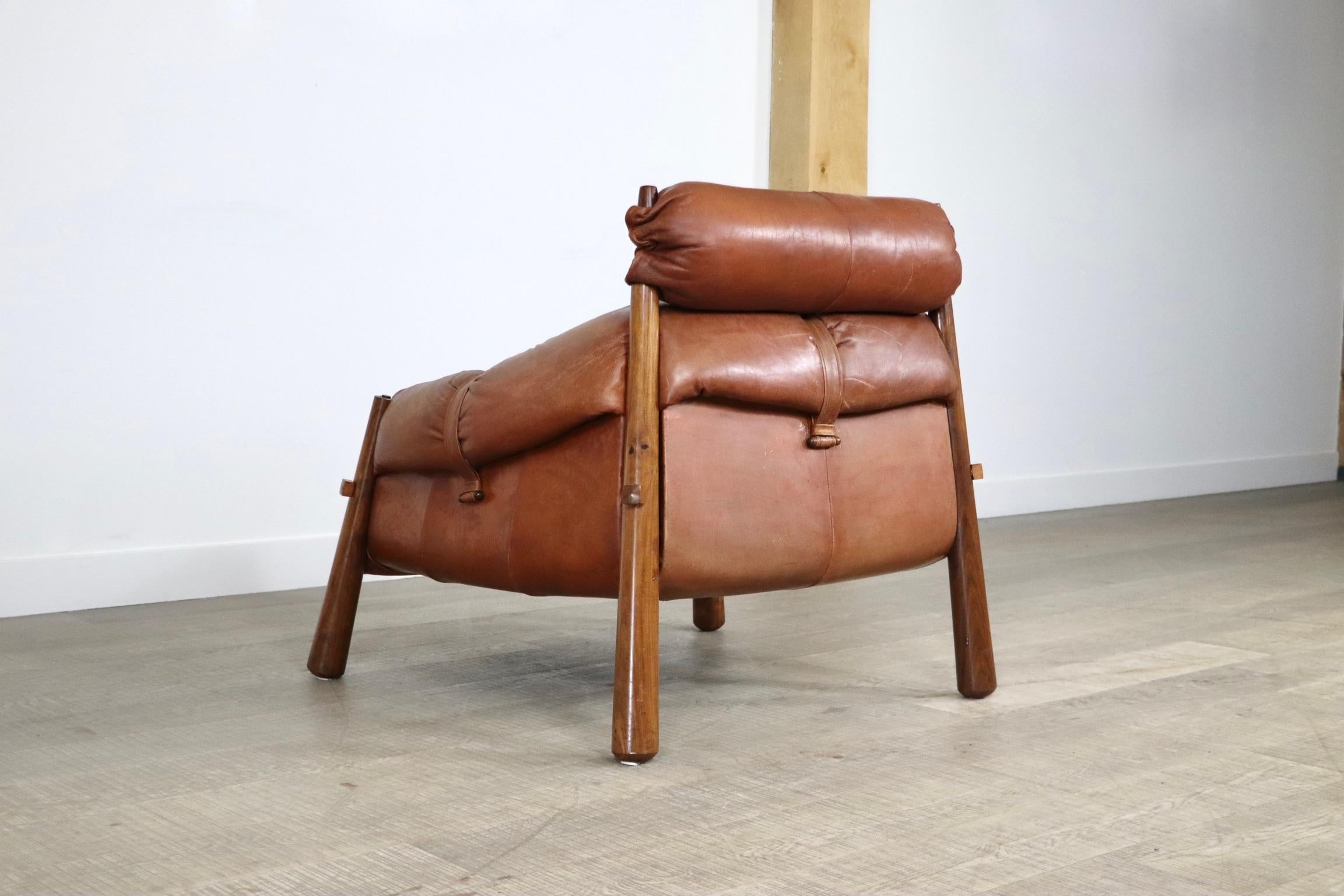 Percival Lafer MP-81 Lounge Chair in Cognac Leather, Brazil, 1970s 9