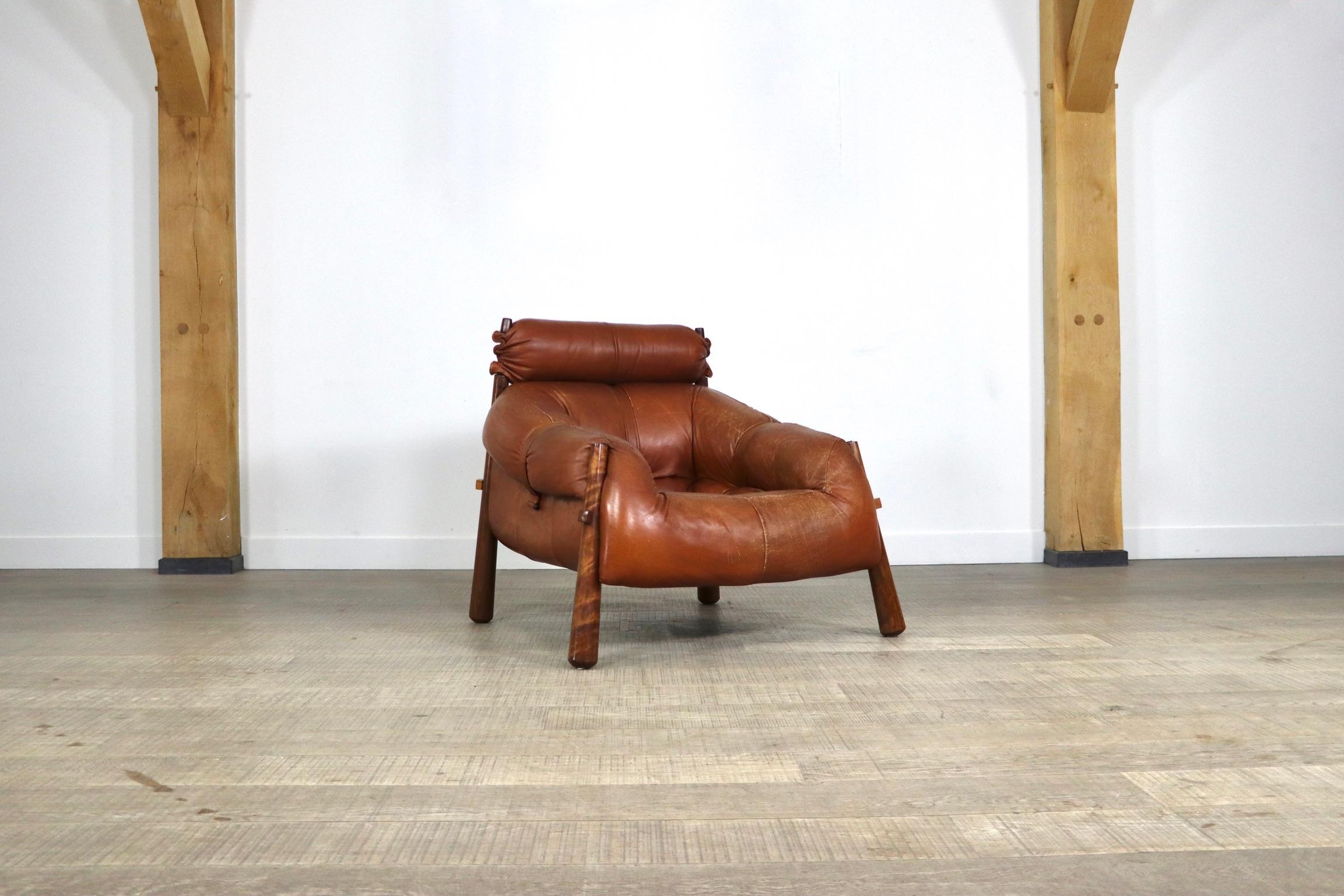 Percival Lafer MP-81 Lounge Chair in Cognac Leather, Brazil, 1970s In Good Condition In ABCOUDE, UT