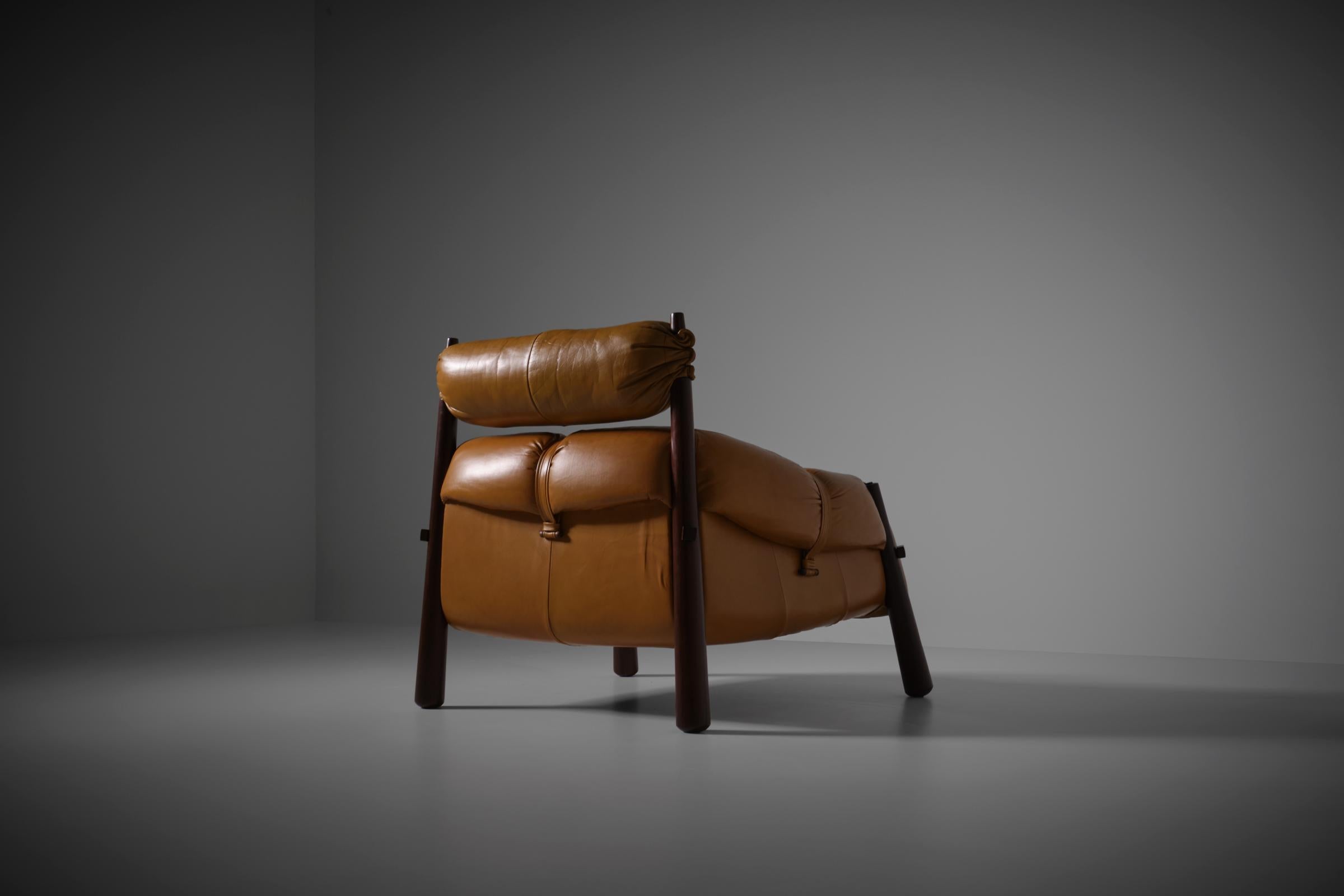Wood Percival Lafer ‘MP-81’ Lounge chair in original leather, Brazil 1970s