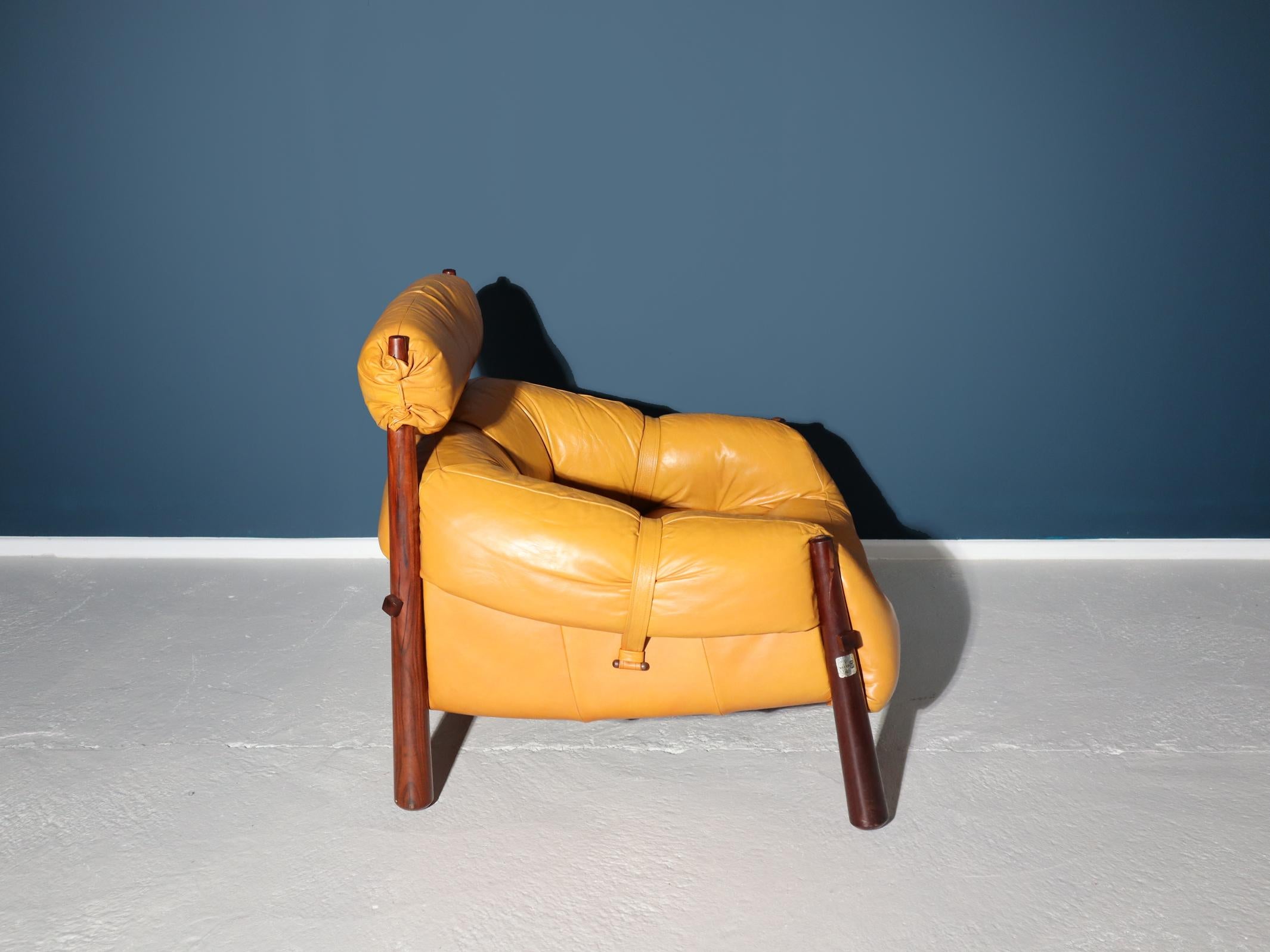 Leather Percival Lafer ‘MP-81’ Lounge chair with original patina leather, Brazil 1970s