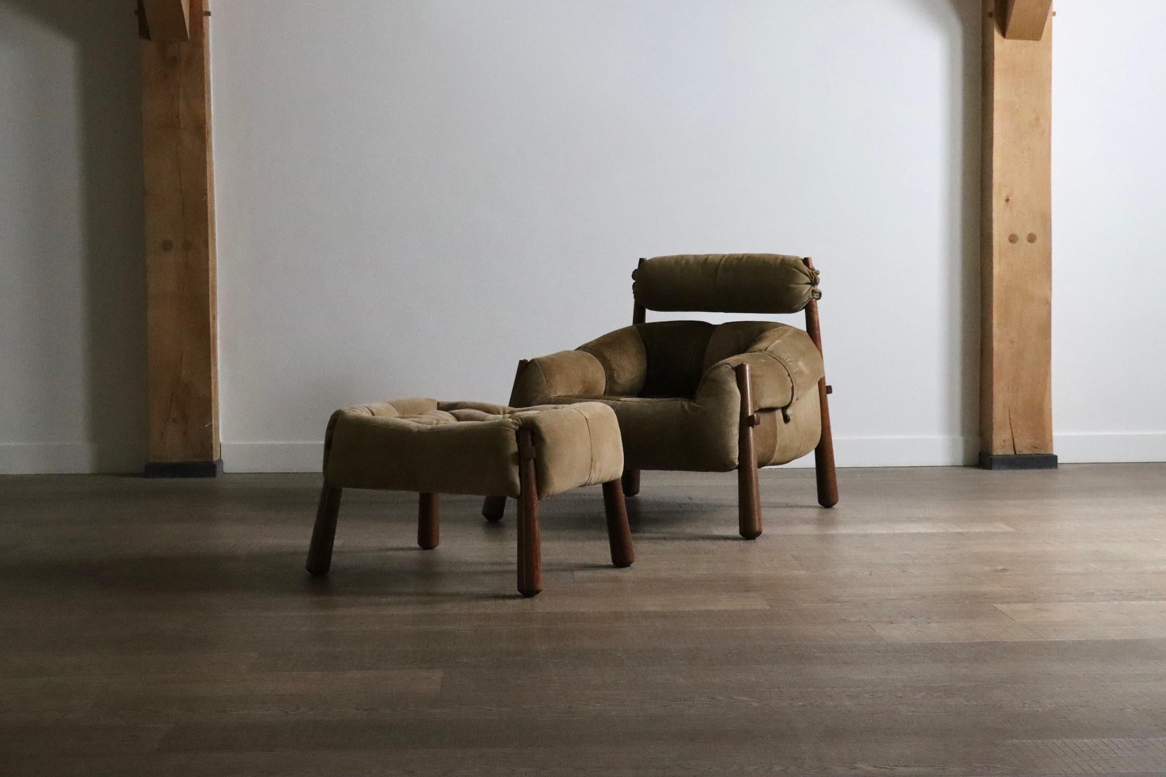 Leather Percival Lafer MP-81 Lounge Chair with ottoman, Brazil, 1970s