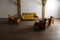 Percival Lafer MP-81 three seater sofa in yellow leather, Brazil 1970s