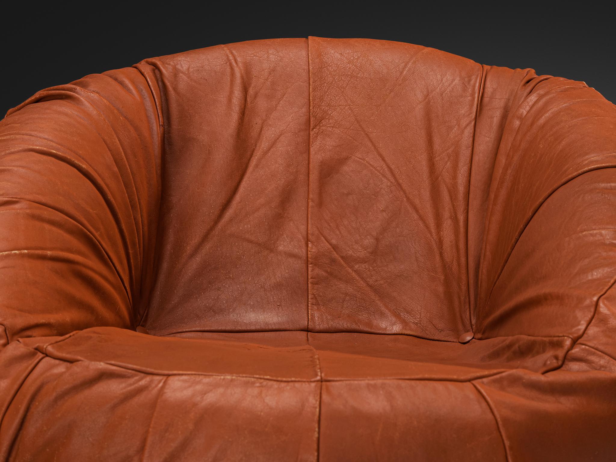 Acier Chaise longue 'MP 87' de Percival Lafer en cuir brun rougeâtre en vente