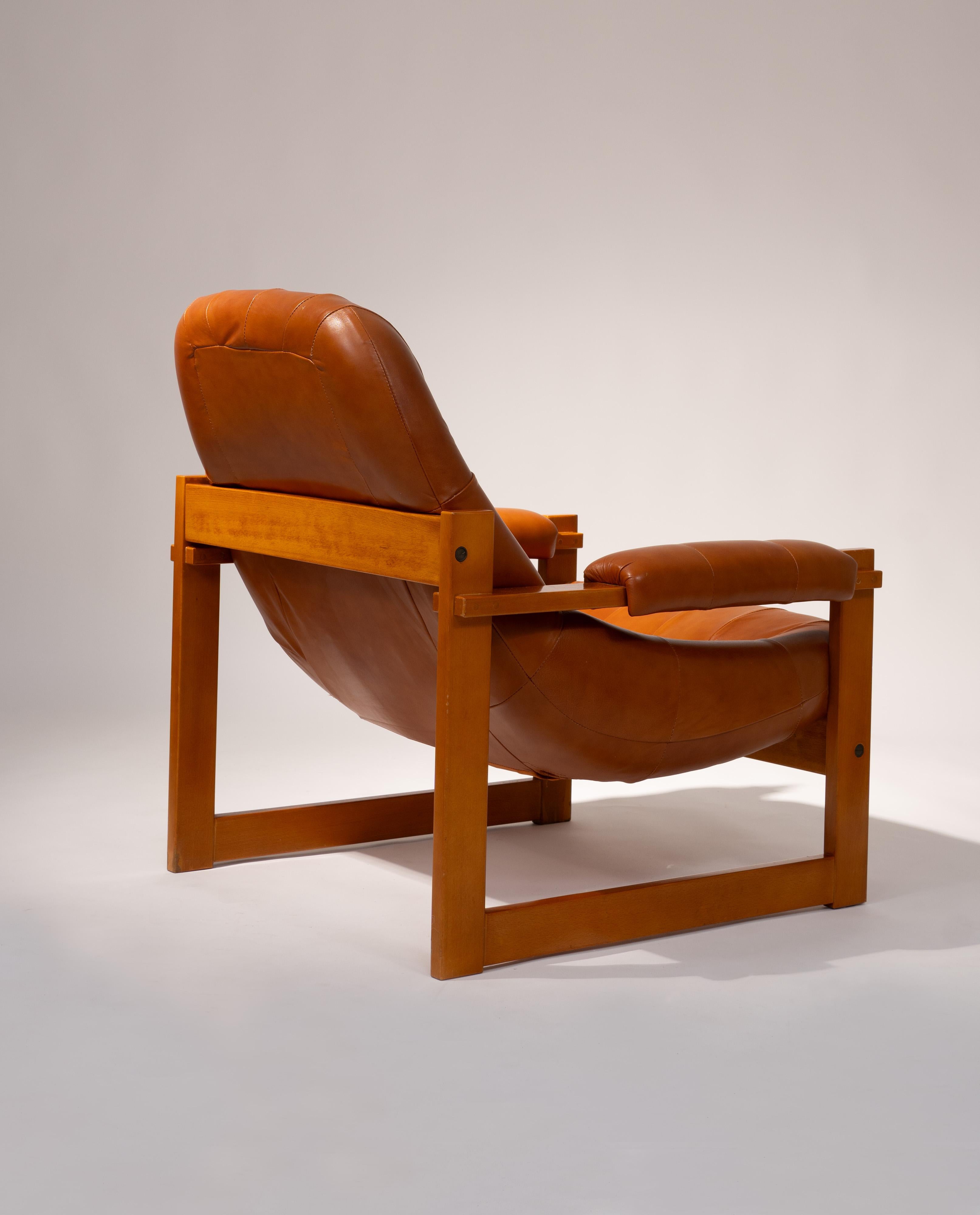 Percival Lafer MP-91 Sessel, Jatobá-Holz und braunes Leder, 1970 (Moderne der Mitte des Jahrhunderts) im Angebot