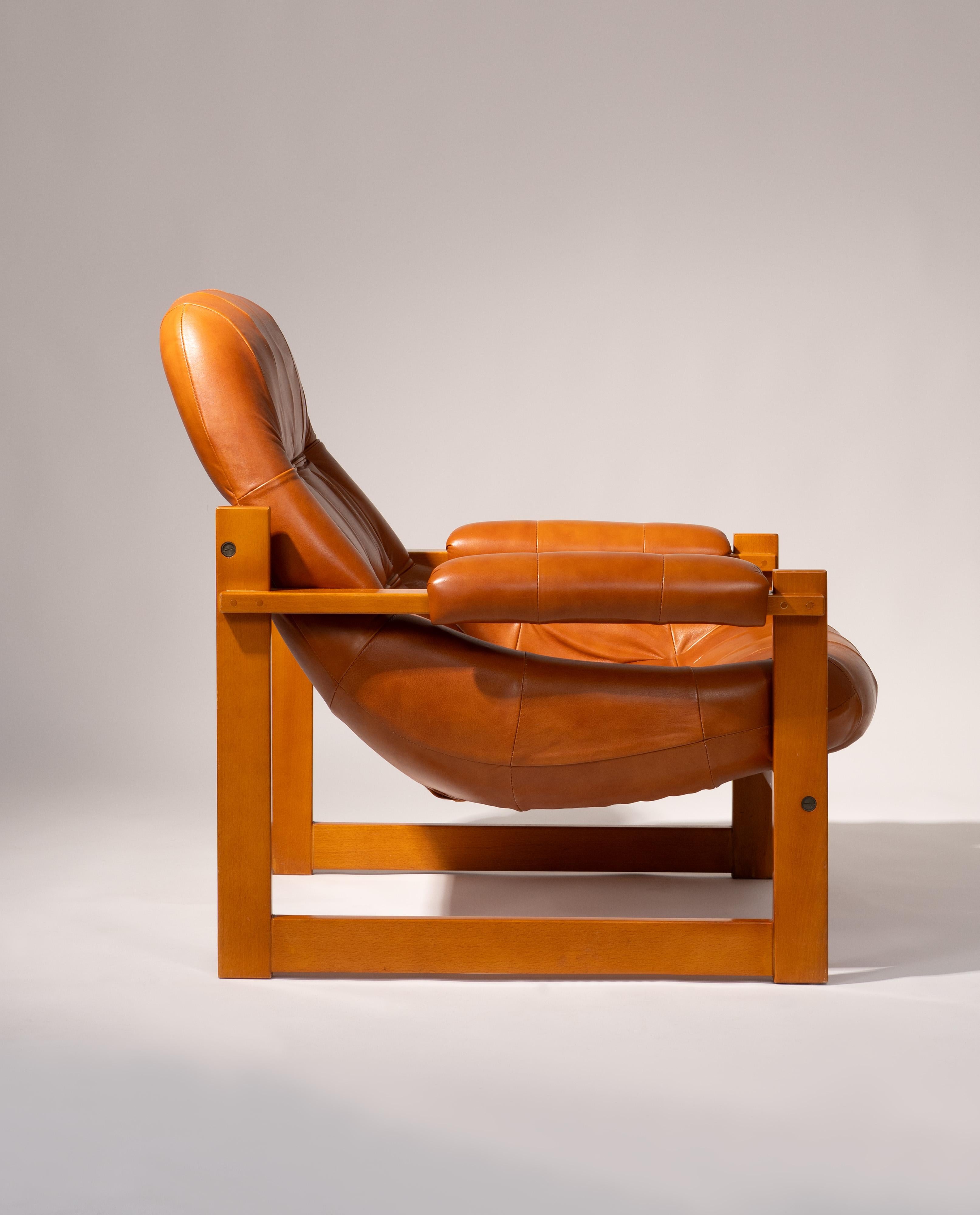 Percival Lafer MP-91 Sessel, Jatobá-Holz und braunes Leder, 1970 (Holzarbeit) im Angebot