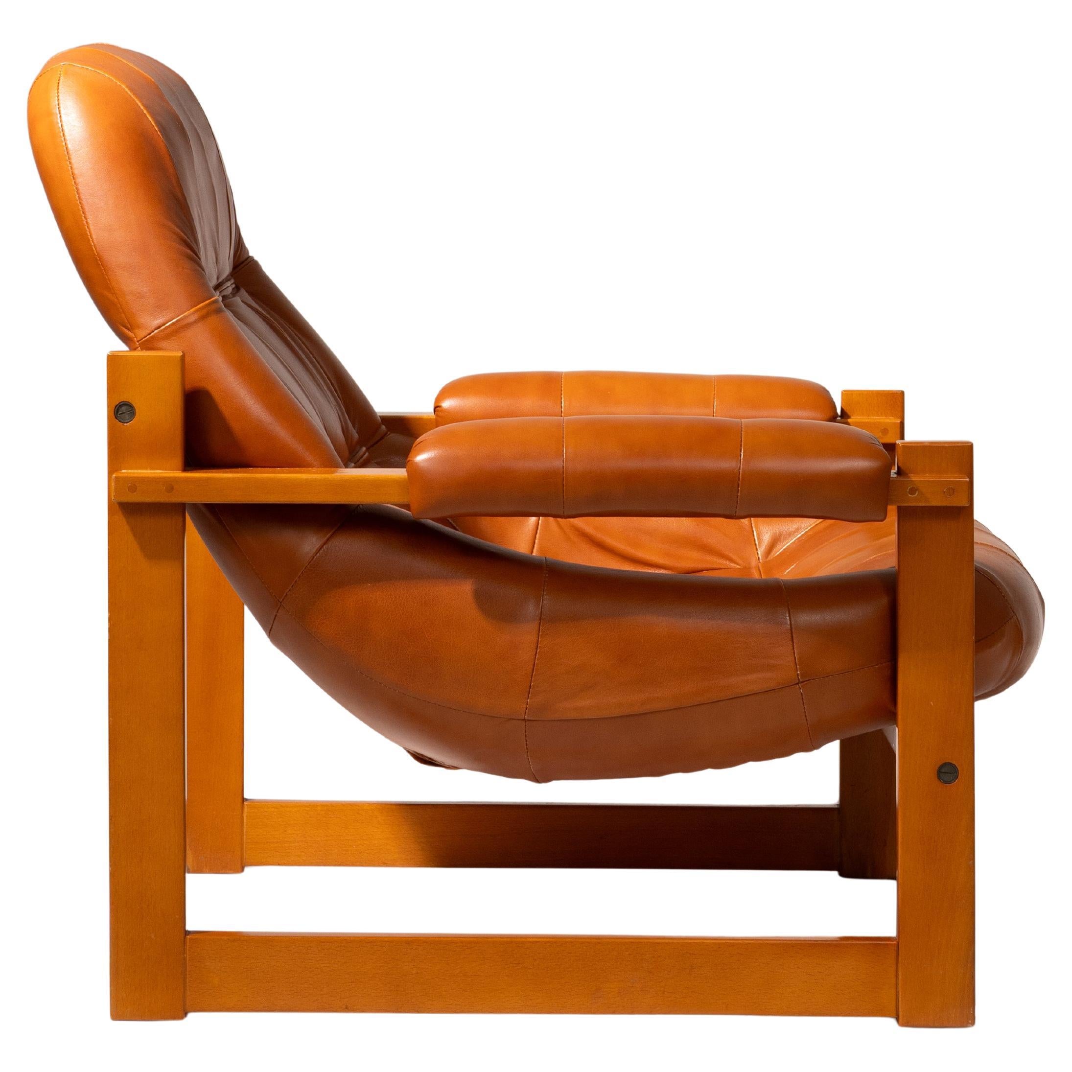 Percival Lafer MP-91 Armchair, Jatobá Wood and Brown Leather, 1970
