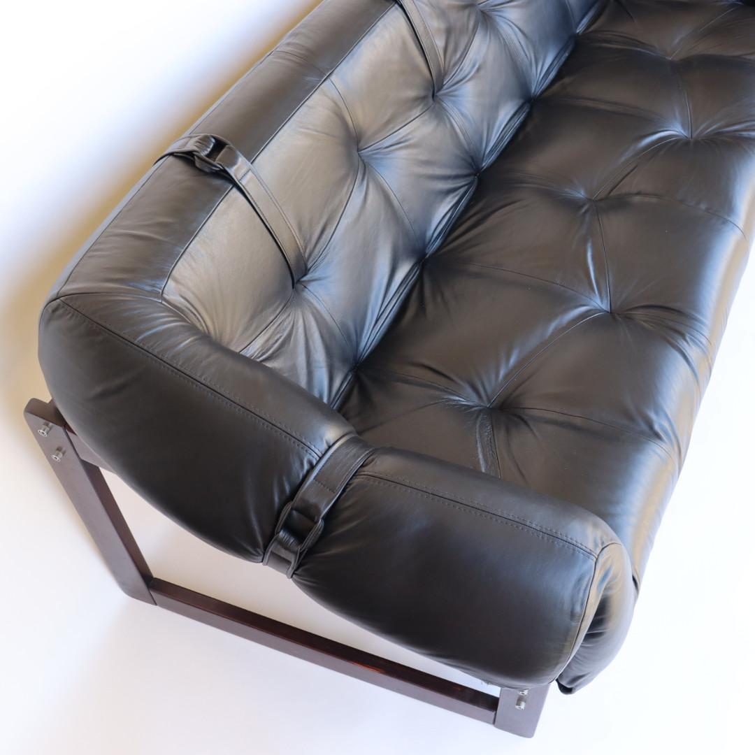 Mid-20th Century Percival Lafer Sofa in Rosewood and New Black Leather- MP-91