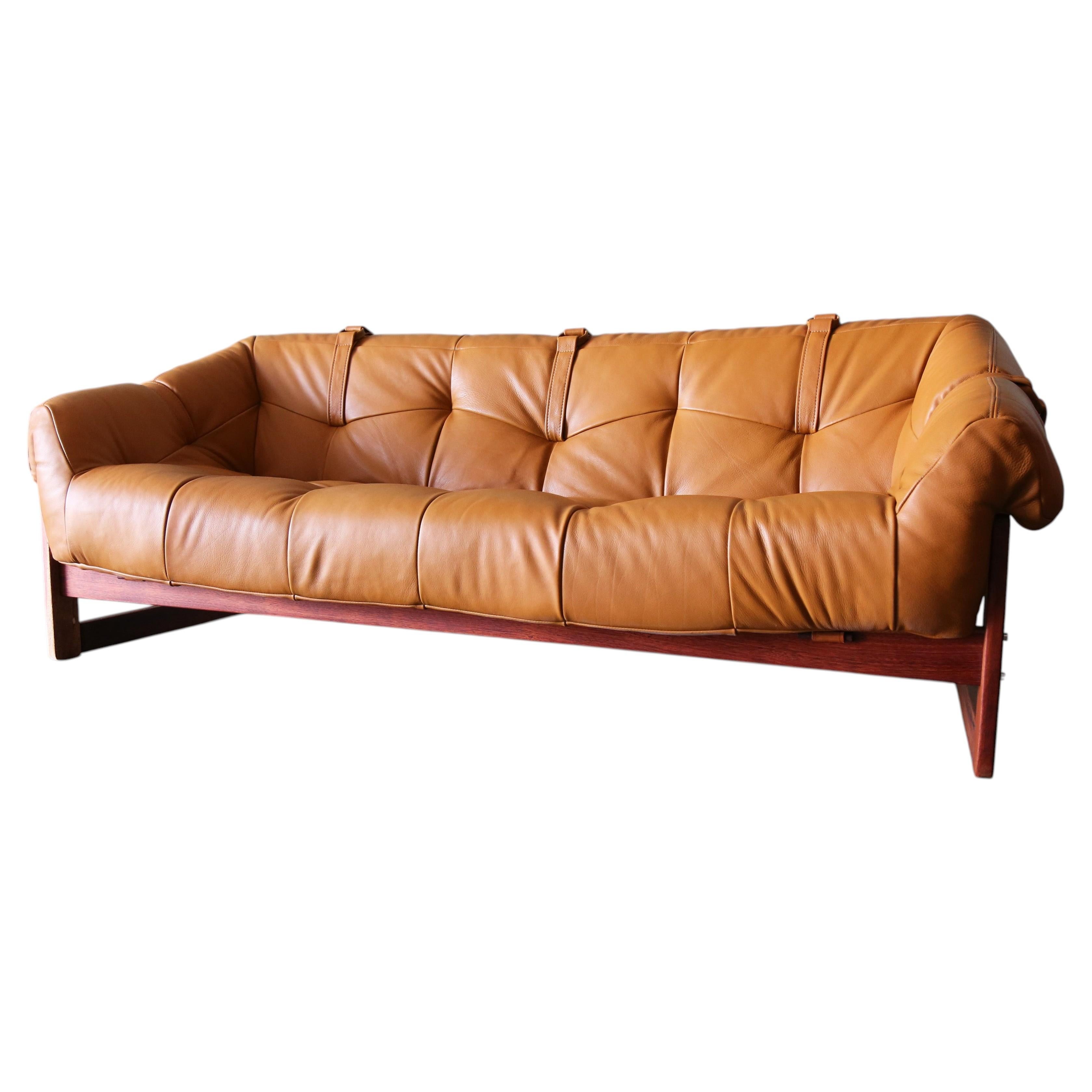 Percival Lafer MP-91 Sofa: Jatoba Wood & Caramel Leather, Mid-Century Modern