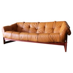 Percival Lafer MP-91 Sofa: Jatoba Wood & Caramel Leather, Mid-Century Modern