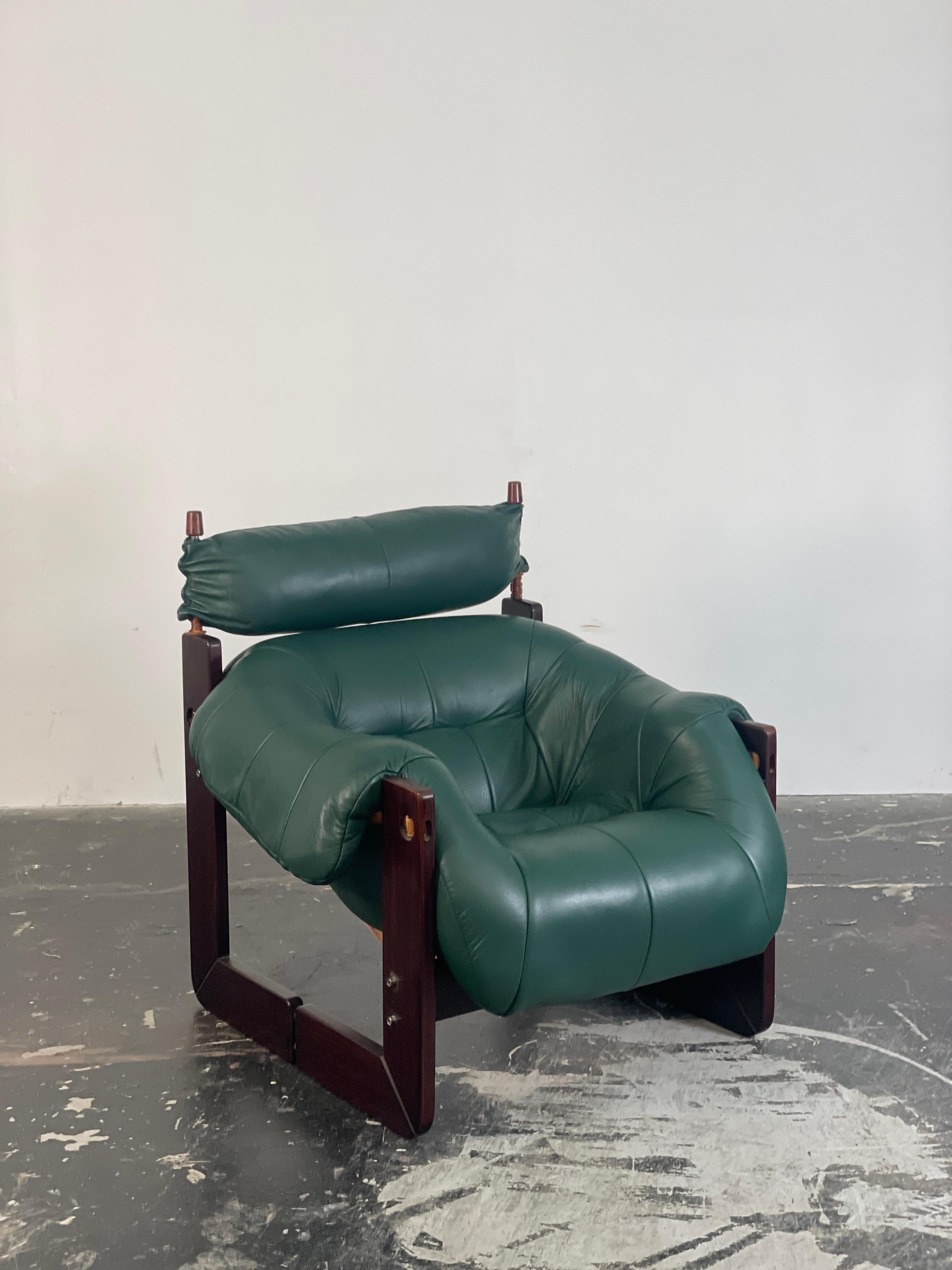 Mid-Century Modern Percival Lafer MP-97 Chair with Headrest freshly upholstered in green leather For Sale