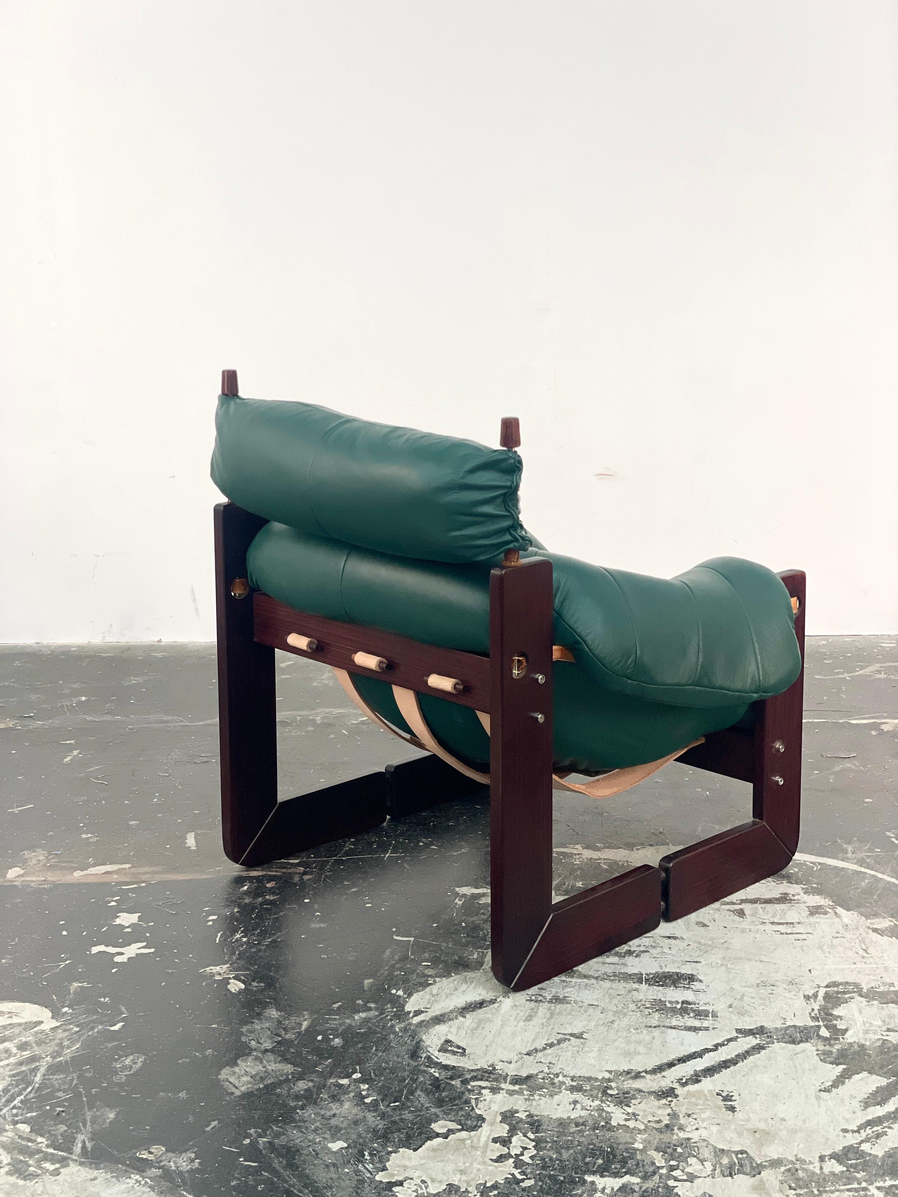 Mid-20th Century Percival Lafer MP-97 Chair with Headrest freshly upholstered in green leather For Sale