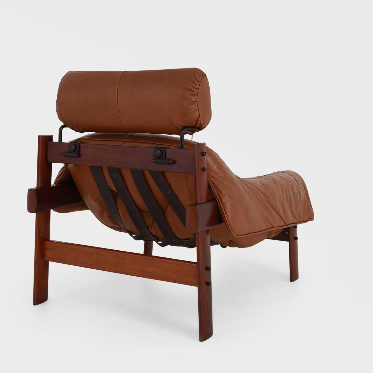 Fin du 20e siècle Chaise longue MP-41 de Percival Lafer en cuir cognac d'origine, Brésil, années 1970 en vente