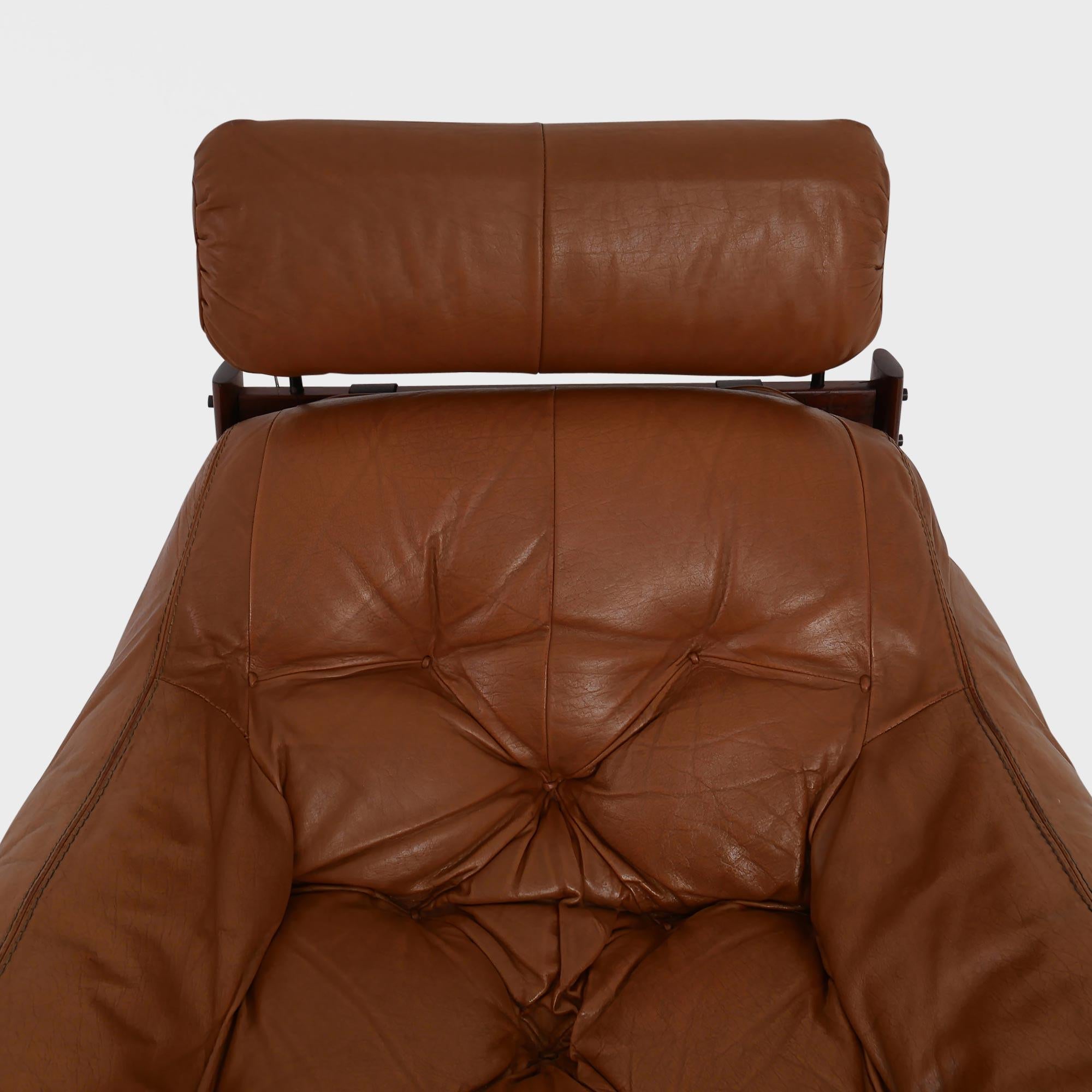 Cuir Chaise longue MP-41 de Percival Lafer en cuir cognac d'origine, Brésil, années 1970 en vente