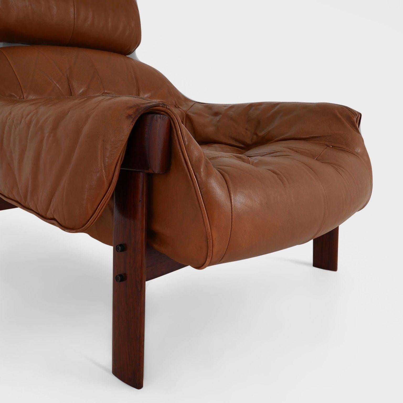 Chaise longue MP-41 de Percival Lafer en cuir cognac d'origine, Brésil, années 1970 en vente 2