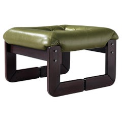 Retro Percival Lafer Ottoman in Olive Green Leather and Mahogany 