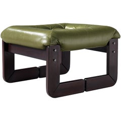 Percival Lafer Ottoman in Olive Green Leather
