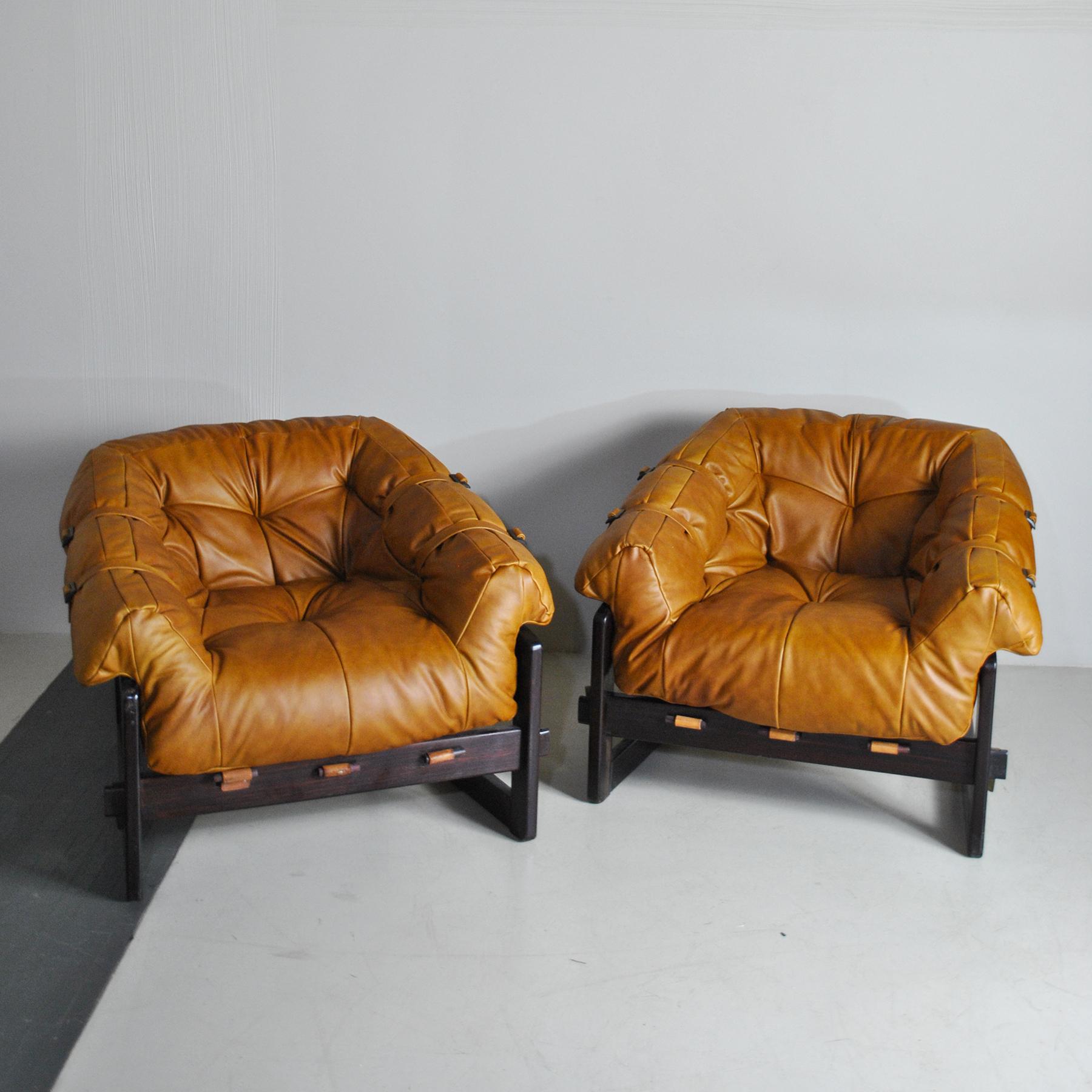 Leather Percival Lafer Pair of Midcentury Brazilian Lounge Chair, 1960s
